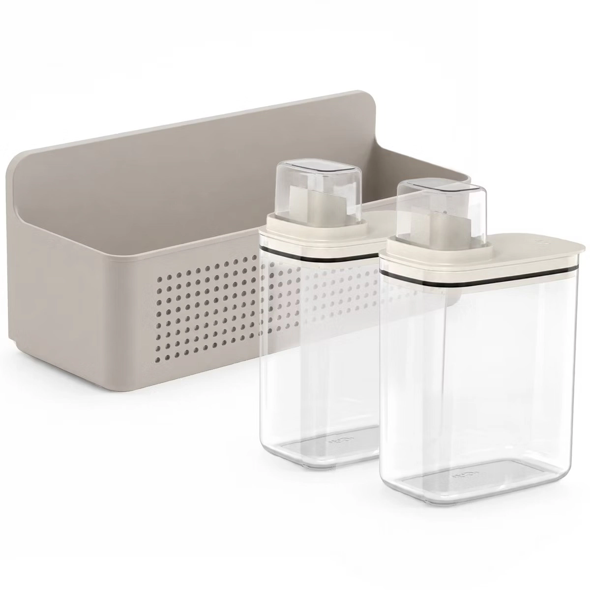 OU Laundry Detergent Dispenser & Wall-Mounted Storage Organizer Set, 2 Pack 50oz Clear Soap with Measuring Cap