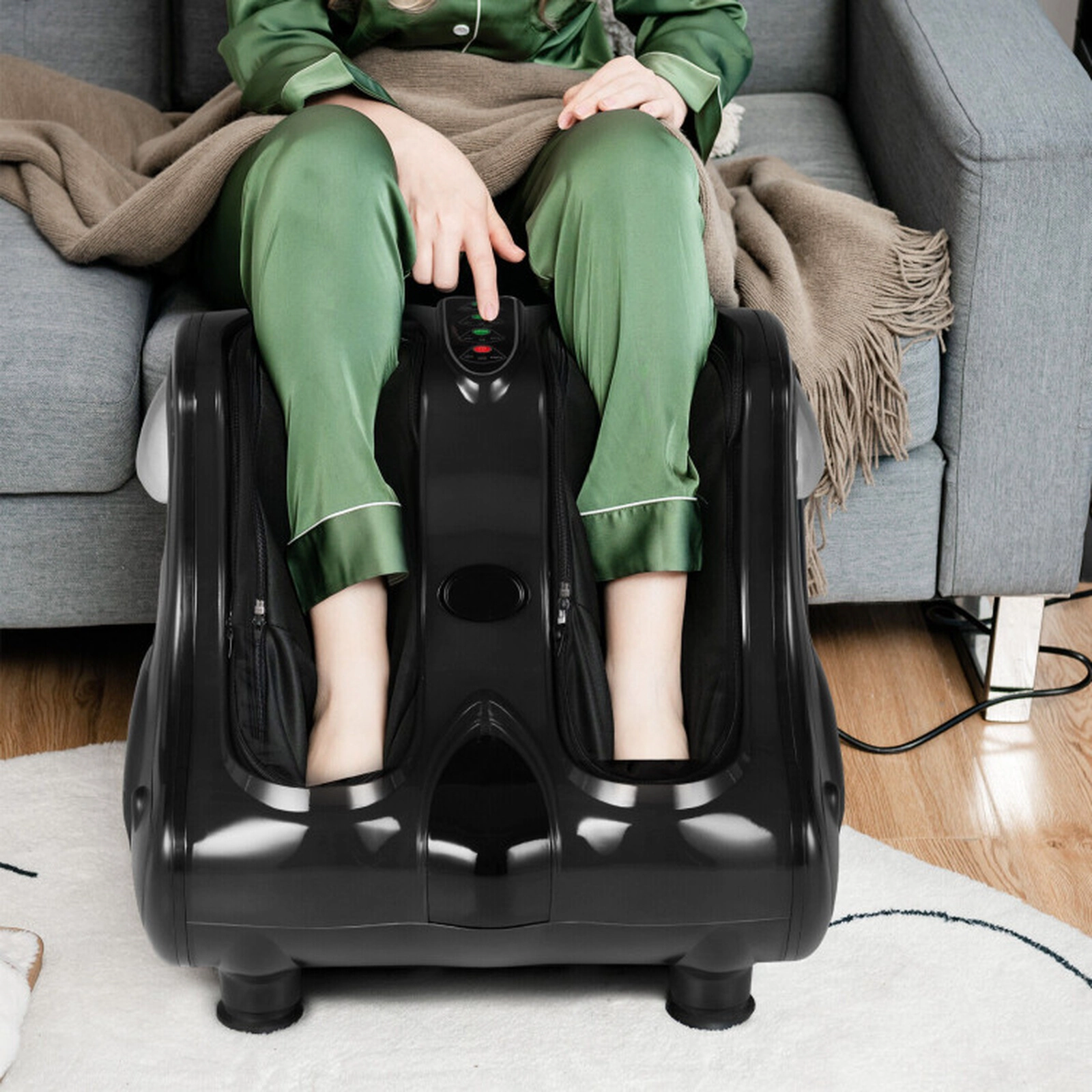 SUGIFT Black Foot and Calf Massager with Heat Vibration and Deep Kneading Shiatsu Nodes 20-in W 18-in D 17-in H