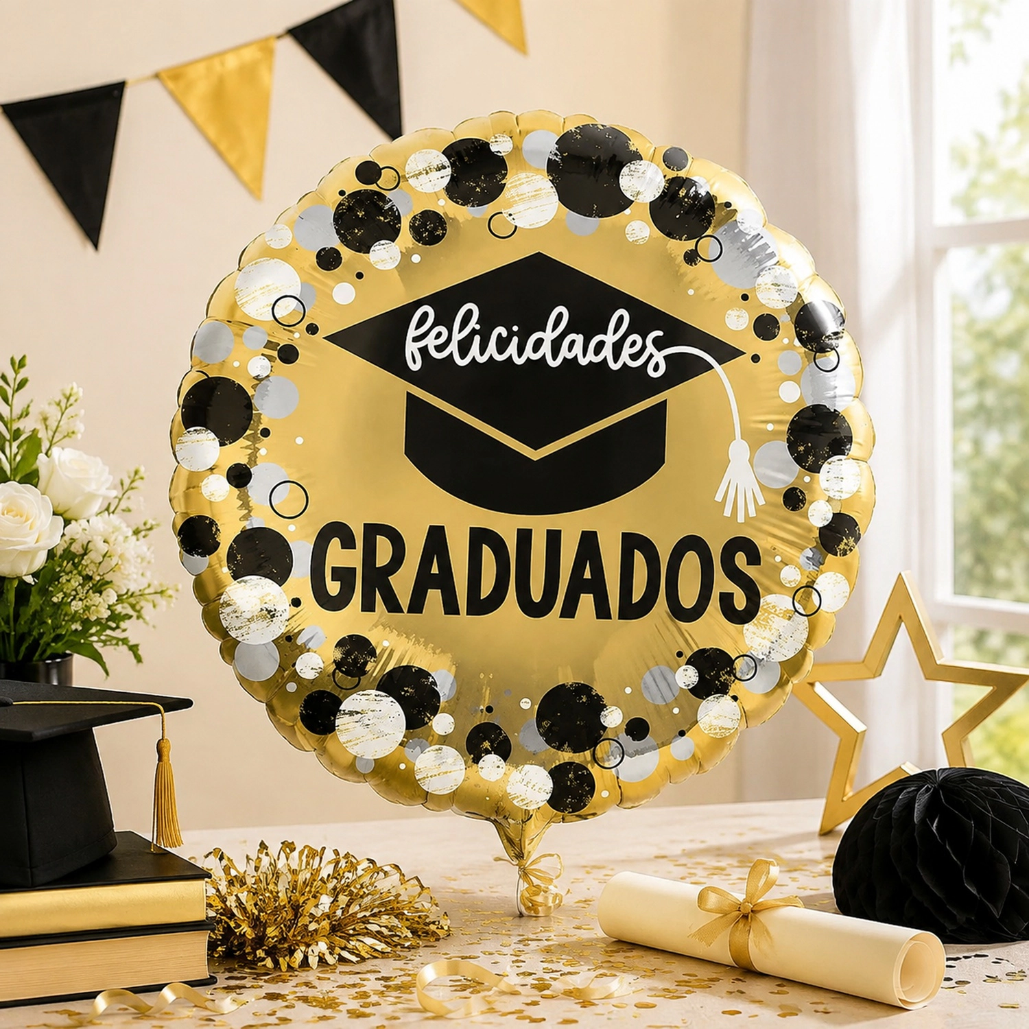 LoonBalloon Dad Graduados Felicidades Circles and Dots Foil Balloon 5-Pack
