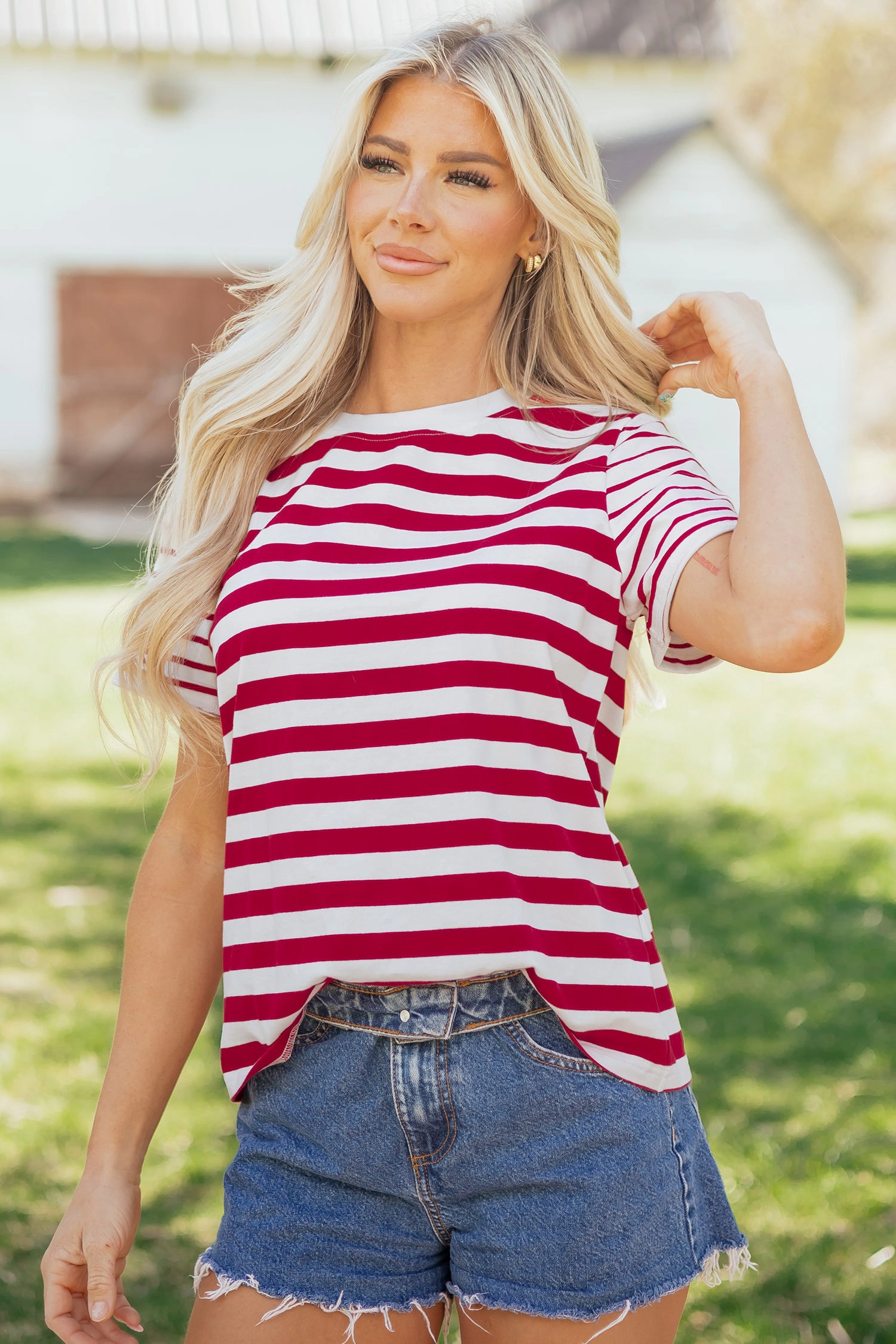 Threaded Pear June Stripe Patchwork T Shirt