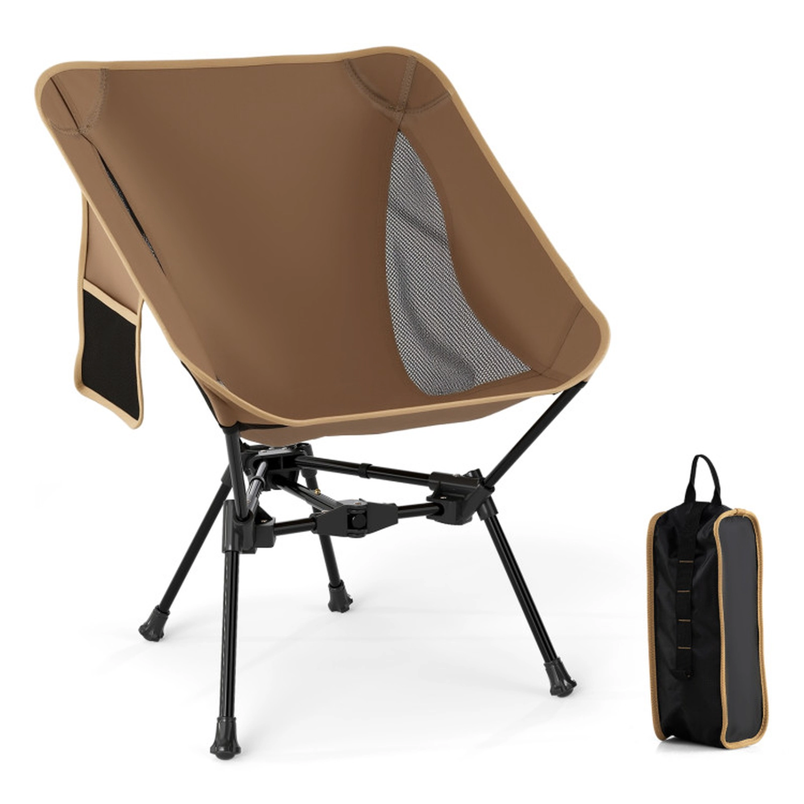 SUGIFT Double-Triangular Frame Portable Camping Chair with Carrying Bag Coffee+Black