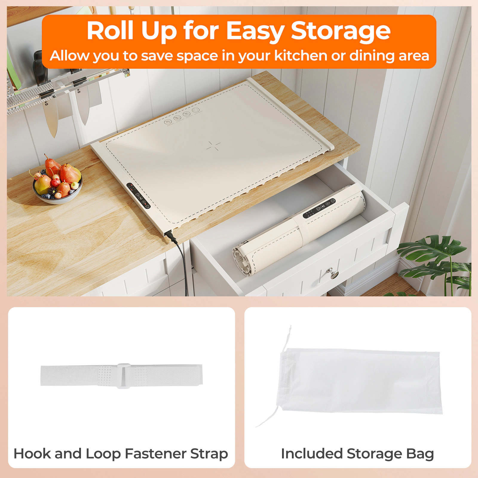 SUGIFT Beige Rollable Electric Food Warming Mat with Child Lock and 3 Heat Settings 260W 24-in W 17-in D