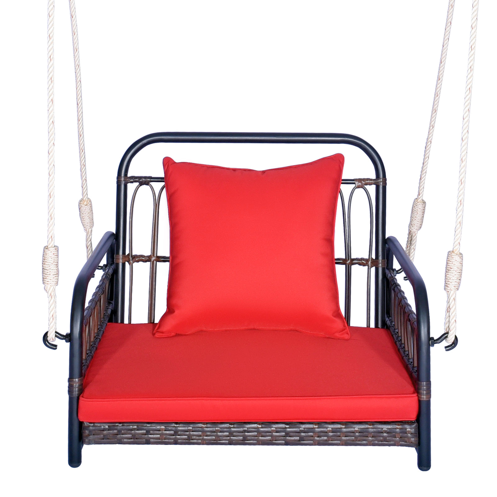 LJG Patio Rattan Porch Swing Hammock Chair with Seat Cushion