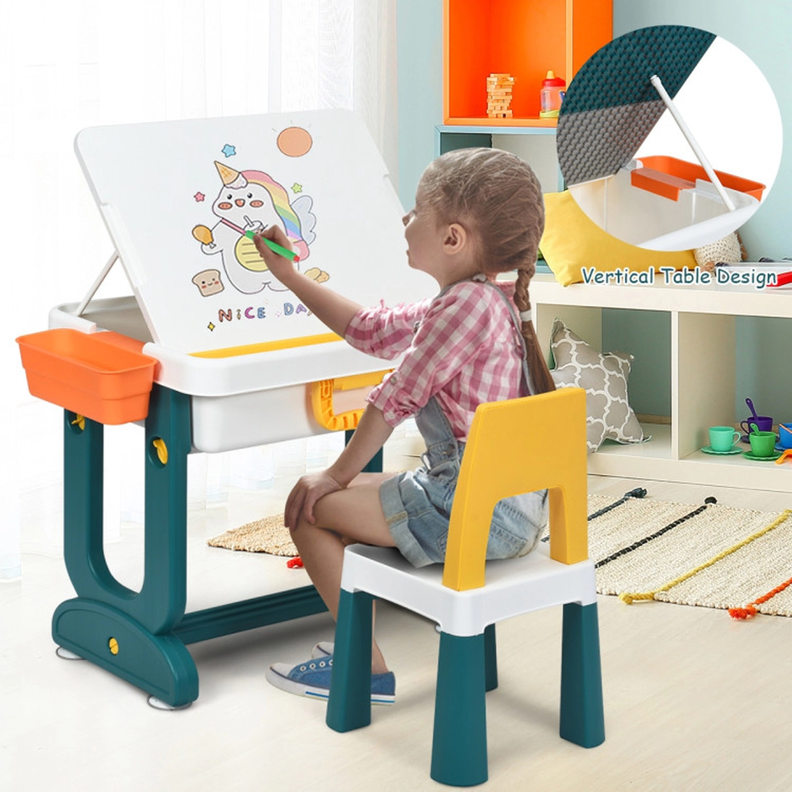 SUGIFT 5-in-1 Kids Activity Table and Chair Set with Double-Sided Top 220-lb Capacity Ages Over 3 As Shown PP PE ABS