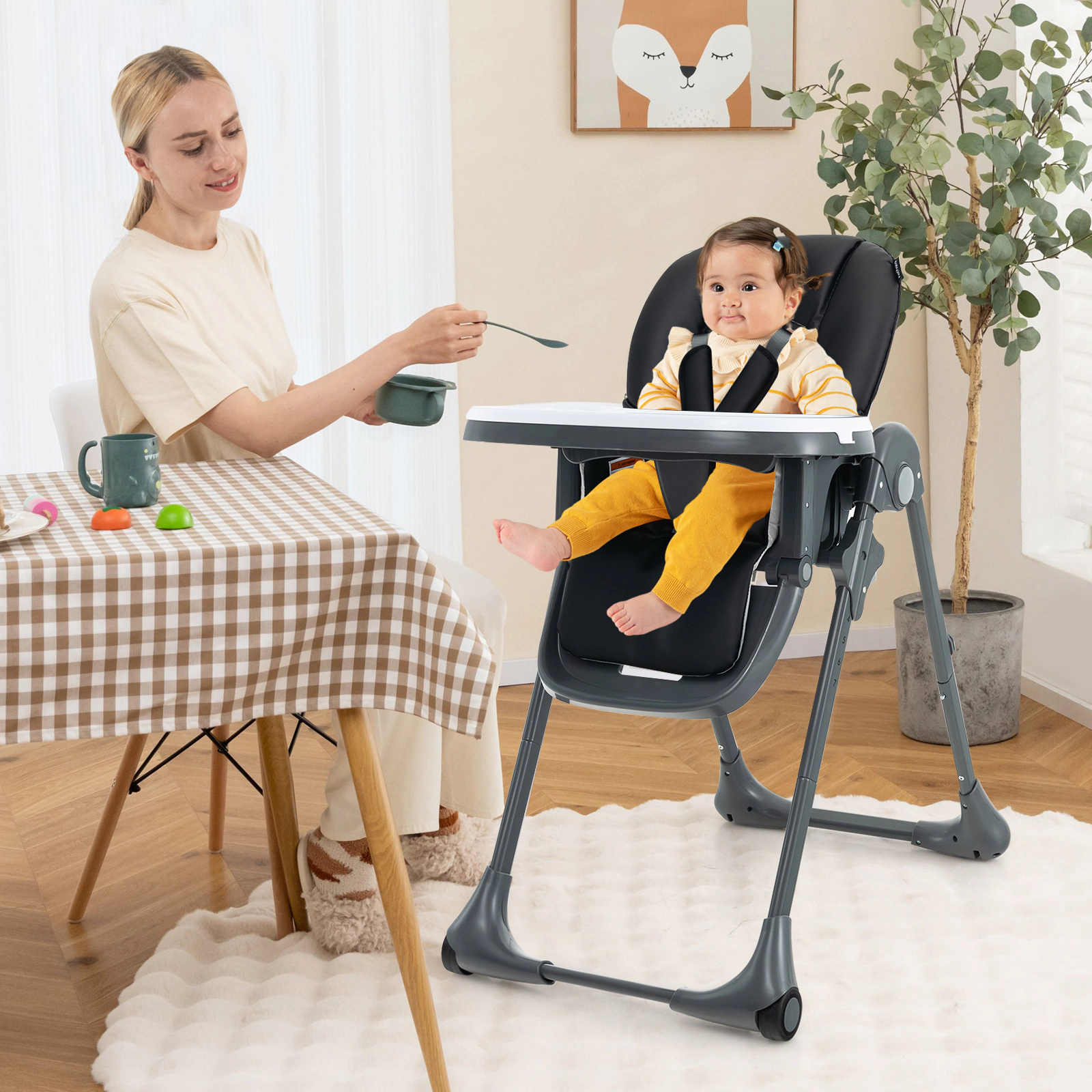 SUGIFT 3-in-1 Convertible Baby High Chair with Adjustable Seat and Tray 33-lb Capacity Ages 6-36 Months Black