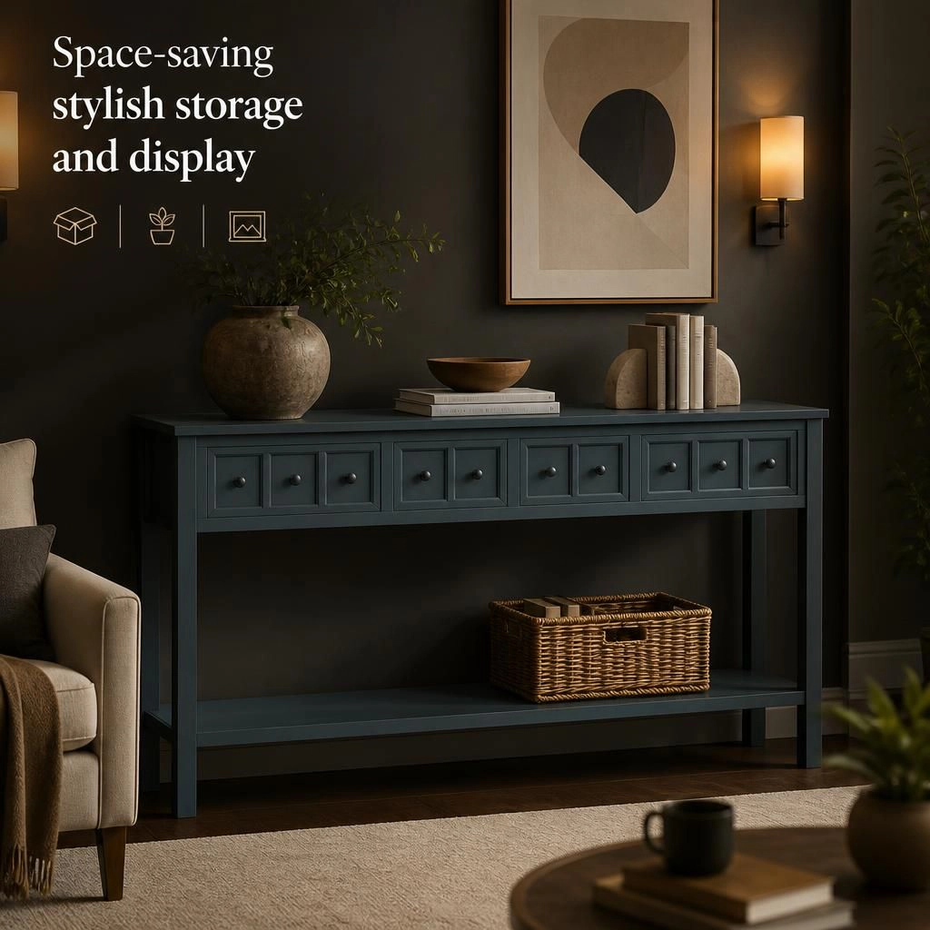 GOODSILO Narrow Solid Wood Long Console Table