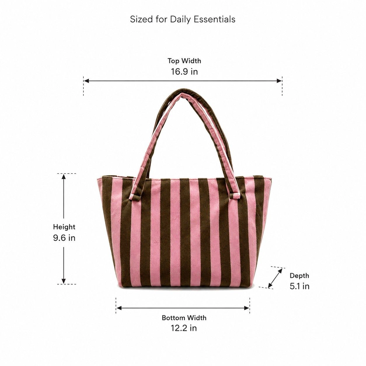 Alilang Women's Striped Terry Cloth Tote Bag Roomy Beach and Travel Shoulder Carryall, Green White Stripe