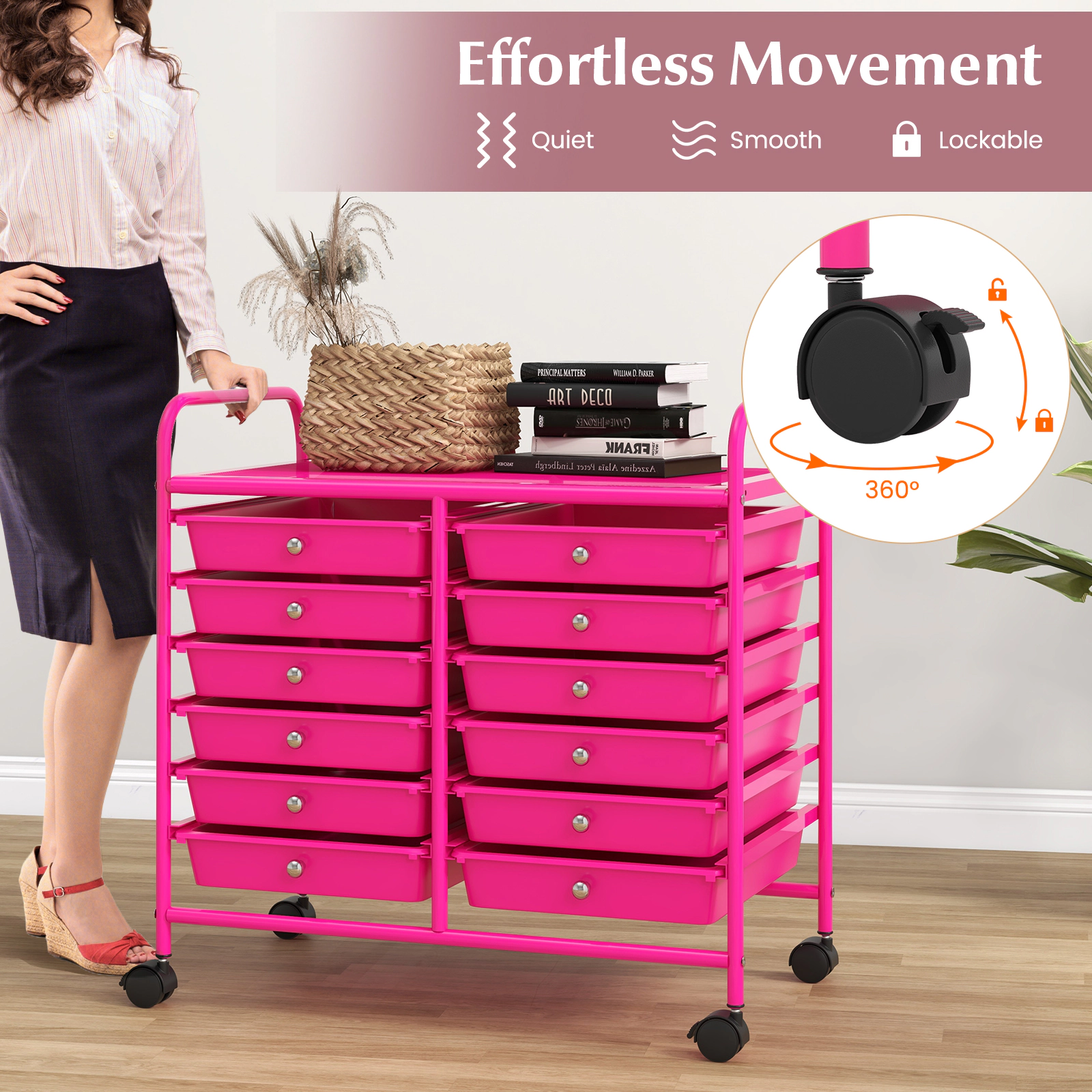 SUGIFT 12-Drawer Rolling Storage Cart for Home and Office with Lockable Wheels