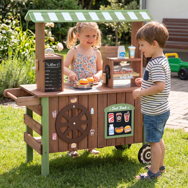 Hivvago Wooden Grocery Store Playset for Kids with Large Wheels