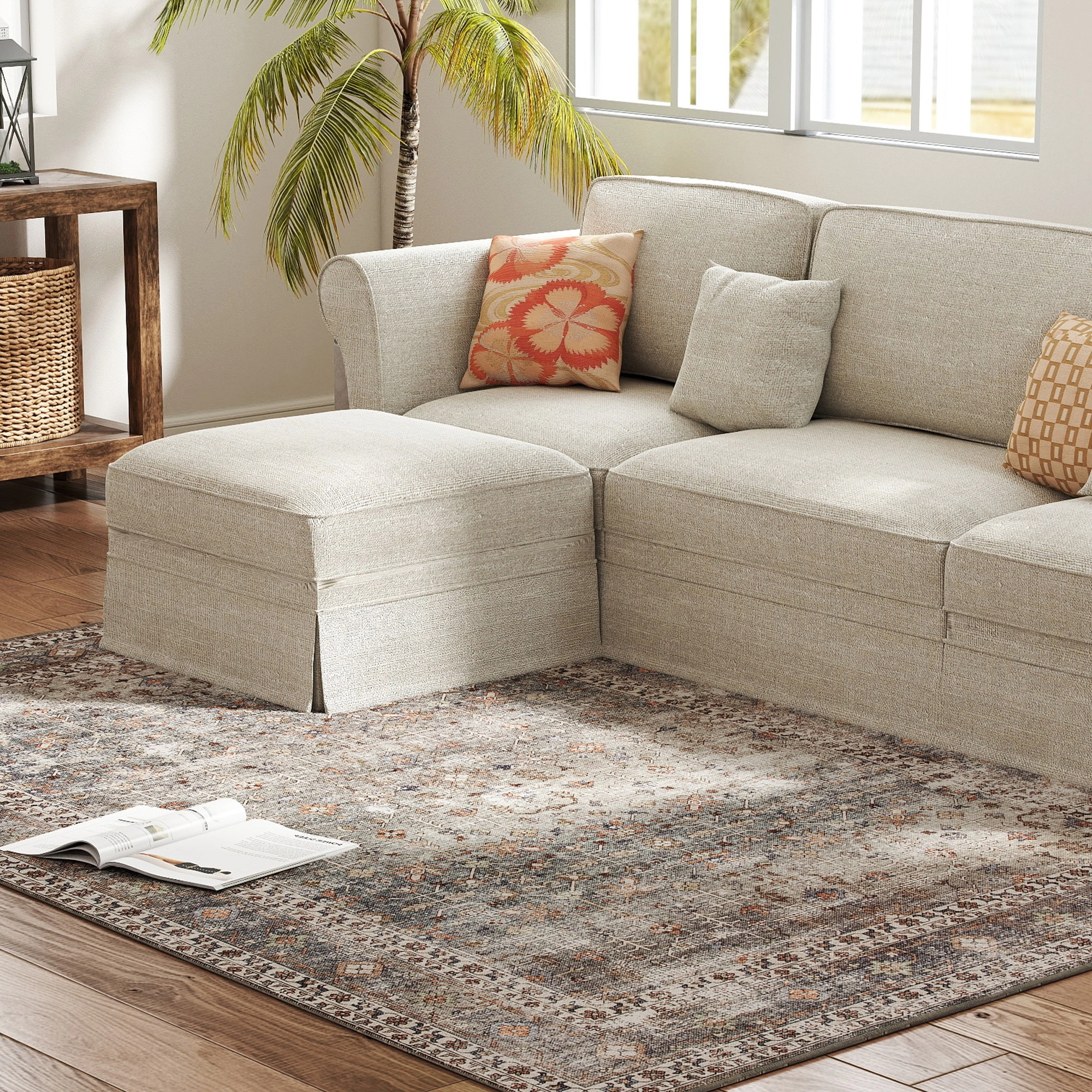 HONGGE Machine Washable Area Rug, Non-Slip Traditional Floor Cover Foldable Carpet for Living Room, Dark Mixed-Brown