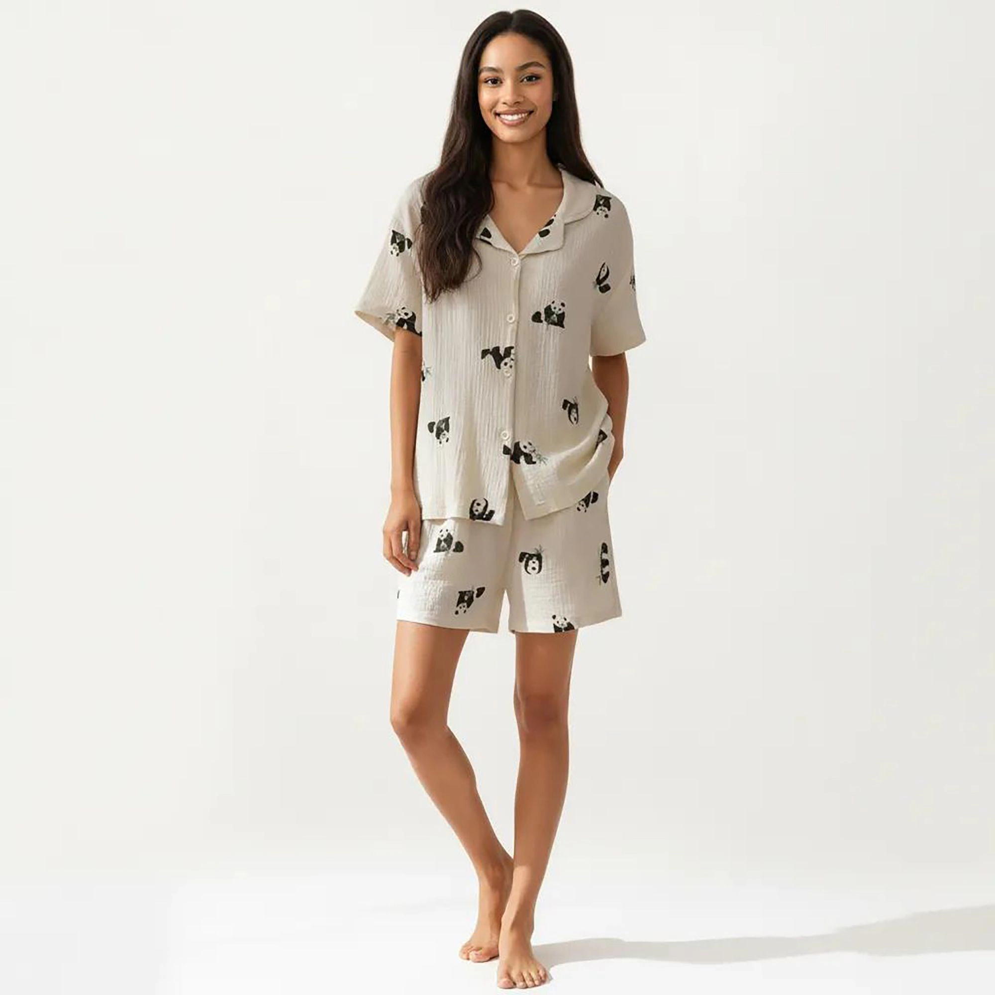 Anna-Kaci Women's 2-Piece Short Sleeve Button Down Pajama Top with Notch Collar and Relaxed Fit Shorts