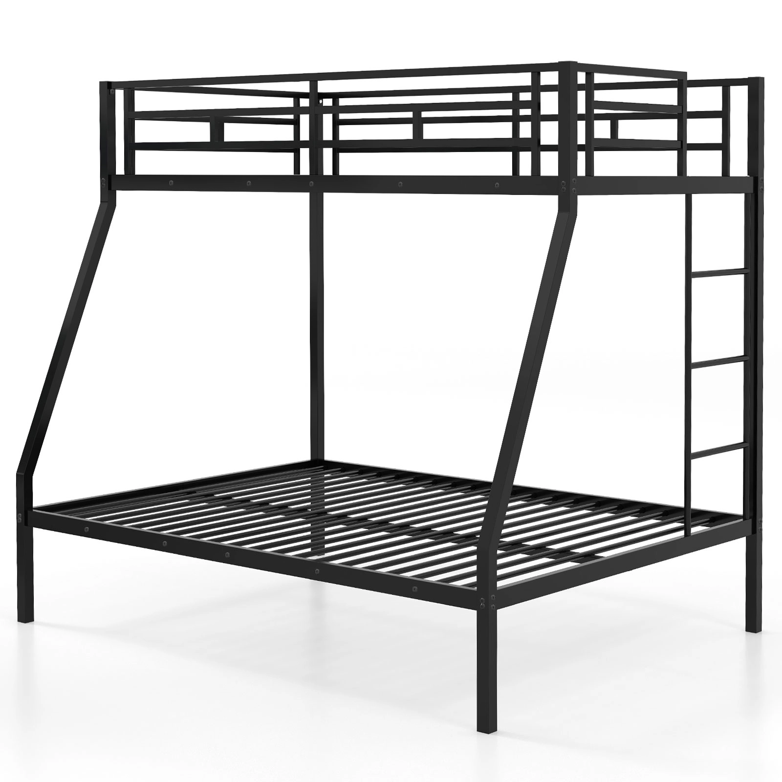 SUGIFT Space-Saving Twin-Over-Full Metal Slatted Bunk Bed Frame 440/660-Lb Capacity No Box Spring Needed Black/White
