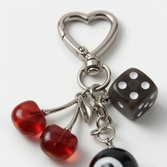 Alilang Women's 8 Ball Cherry Dice Charm Keychain with Heart Clip Novelty Bag Charm Key Ring Accessory