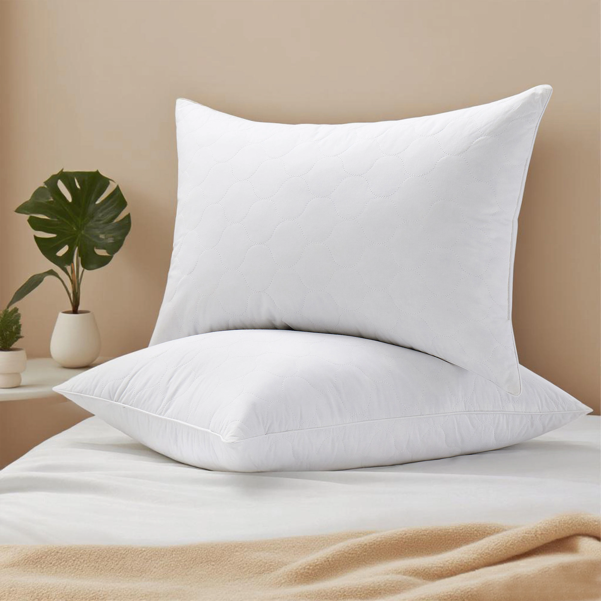 Unikome Goose Feathers Down Pillows with 100% Cotton Cover, Bed Sleeping Pillows Set of 2