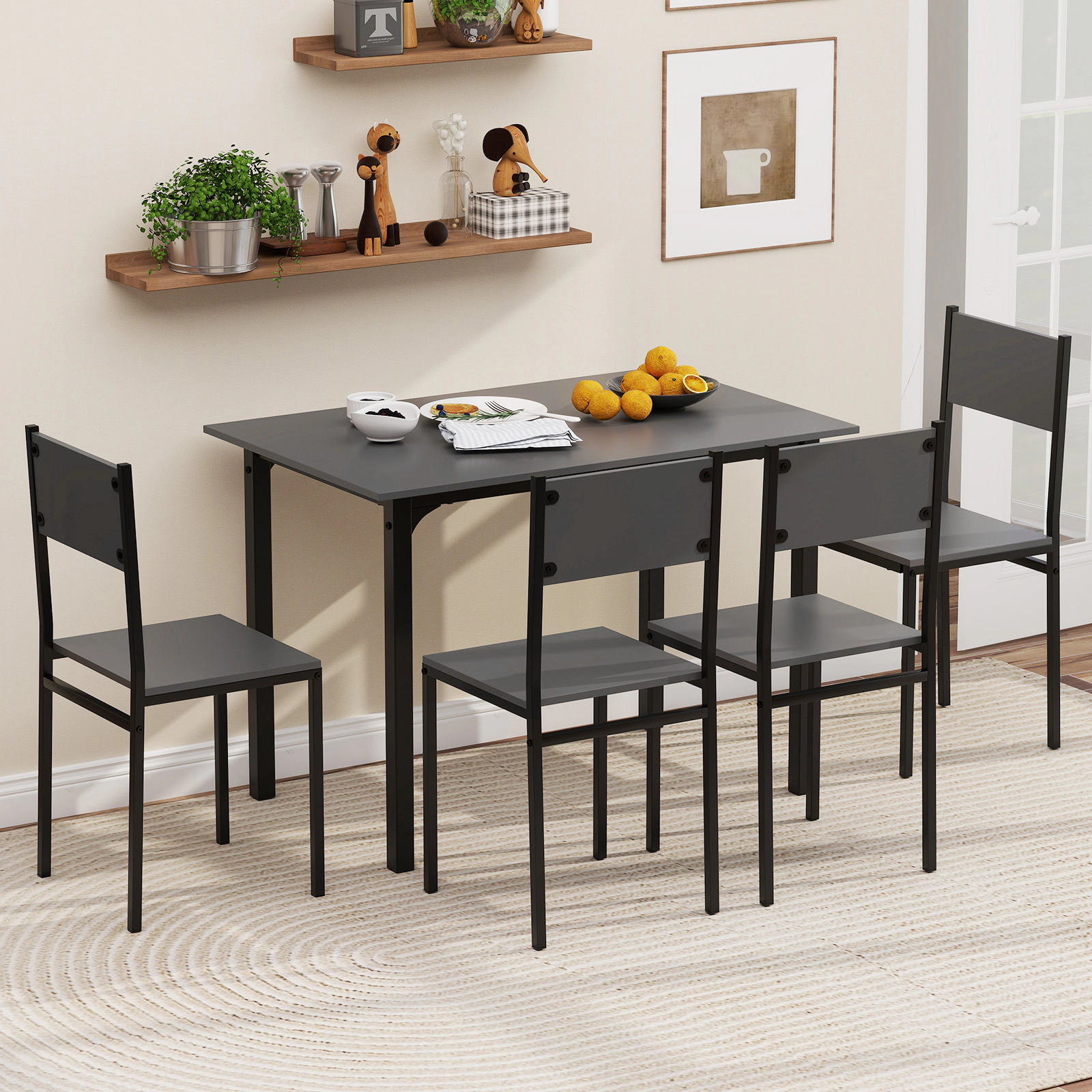 SUGIFT 5-Piece Rustic Brown Industrial Dining Set with 4 Armless Chairs