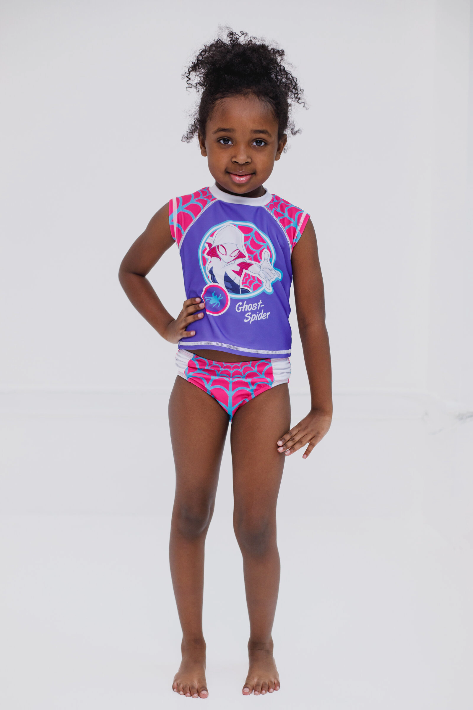 Marvel Ghost-Spider Girls' 2-Piece Swimwear Rash Guard and Bikini Bottom Set