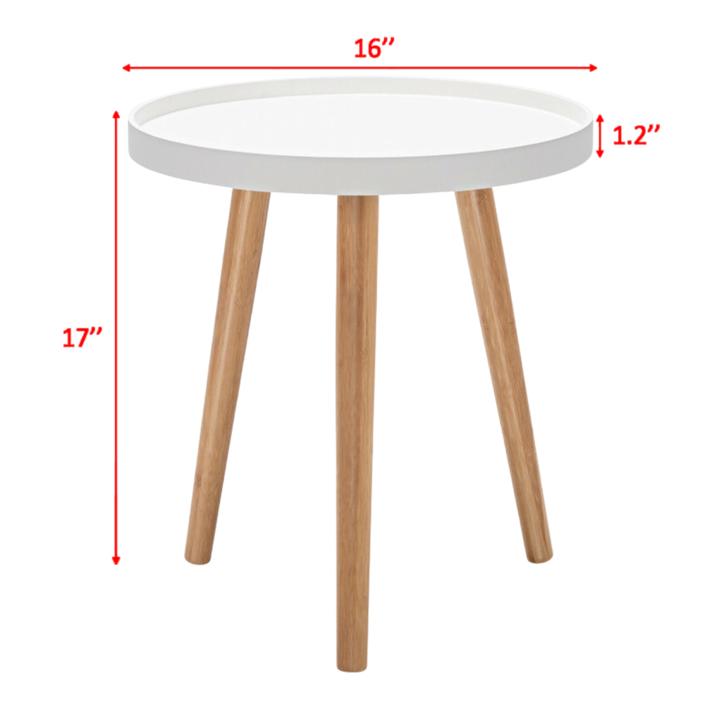 Hivvago Mid-Century Round Coffee Side Table with Detachable Wooden Tray