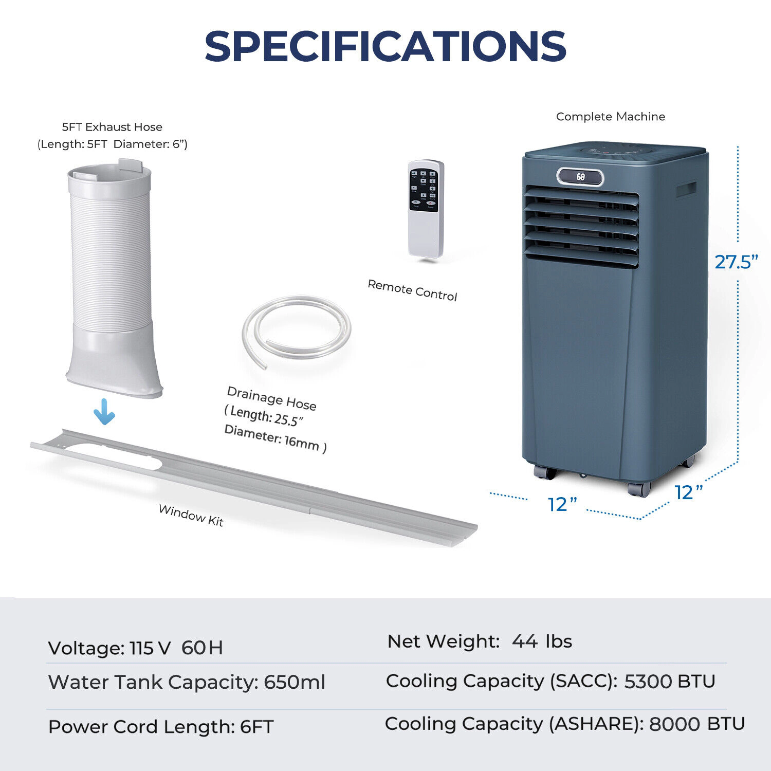 SlickBlue 8000 BTU Portable Air Conditioner with Window Kit