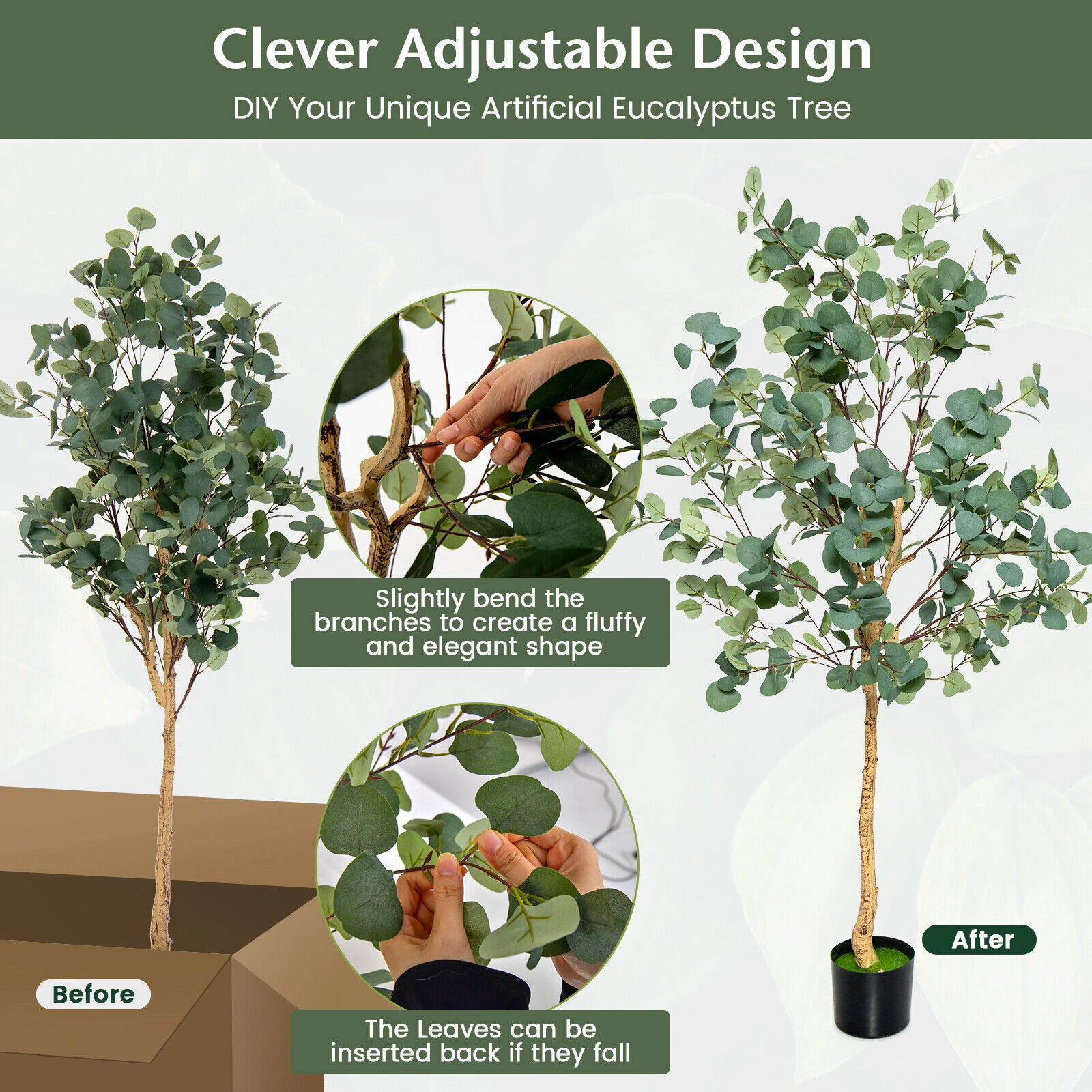 SlickBlue 5.5 ft Faux Eucalyptus Plant for Living Room Office Entryway Decor