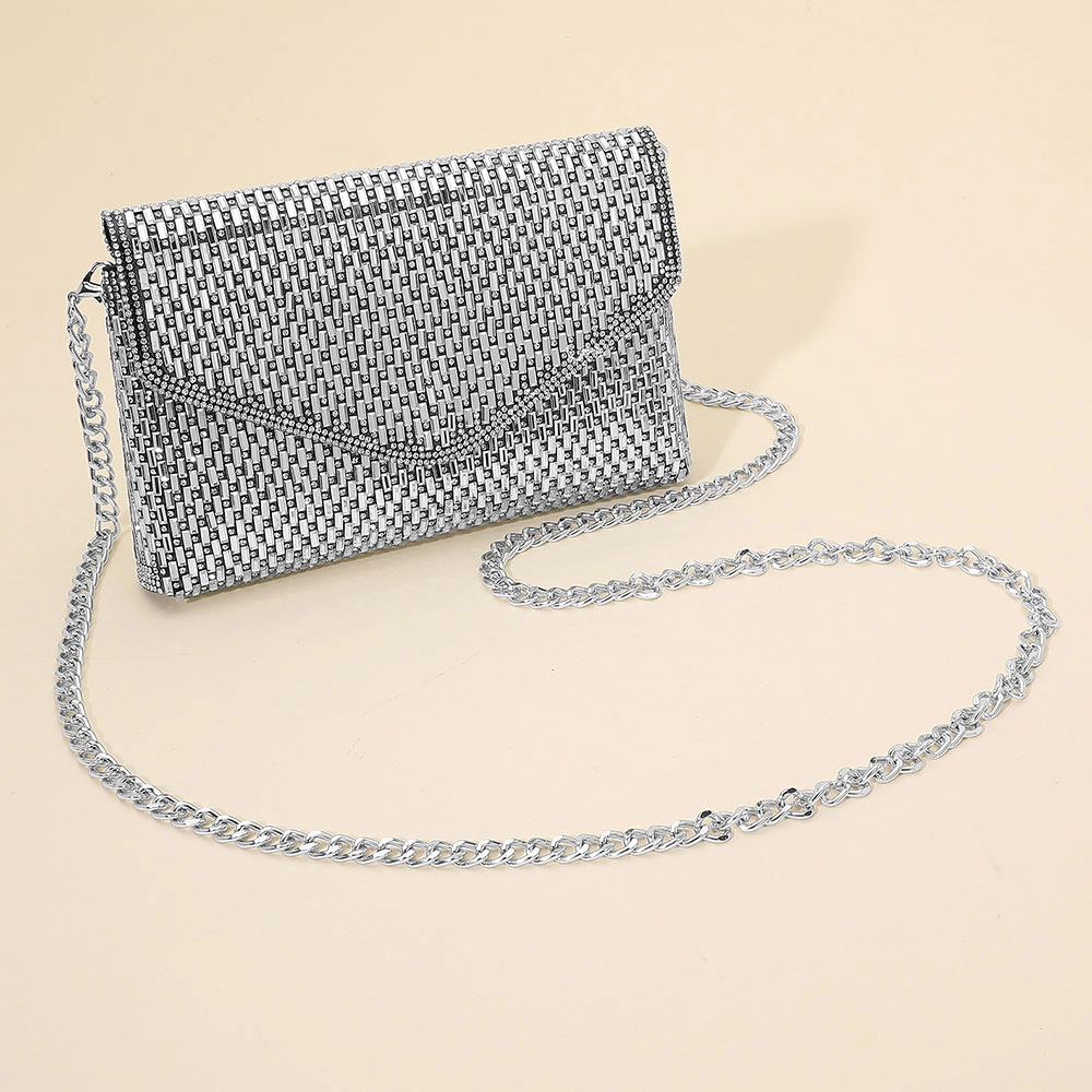 Fashnzfab Elegant Baguette Round Stone Bling Studded Envelope Evening Clutch Crossbody Bag