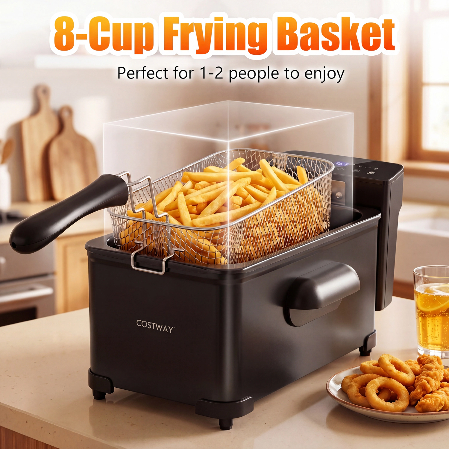 LJG 3.2-Qt Electric Deep Fryer with 1700W LED Touch Screen and Enamel Oil Tank