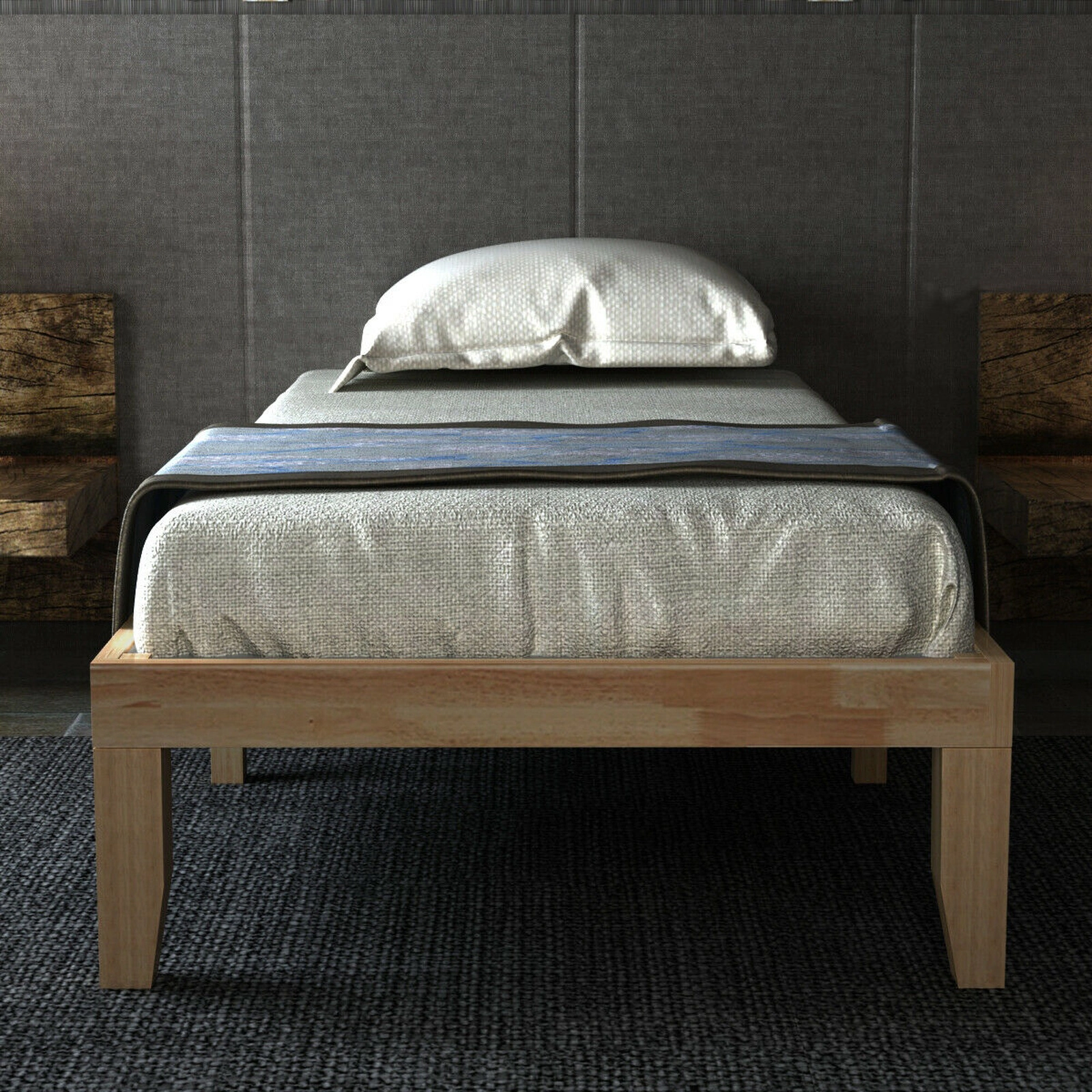SUGIFT Twin Platform Bed Frame, 14-Inch Solid Rubberwood with Poplar Slats, 6 Legs, Natural