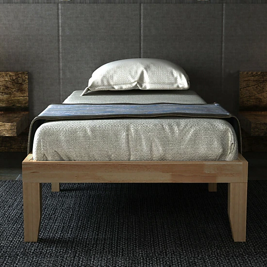 SUGIFT Twin Platform Bed Frame, 14-Inch Solid Rubberwood with Poplar Slats, 6 Legs, Natural