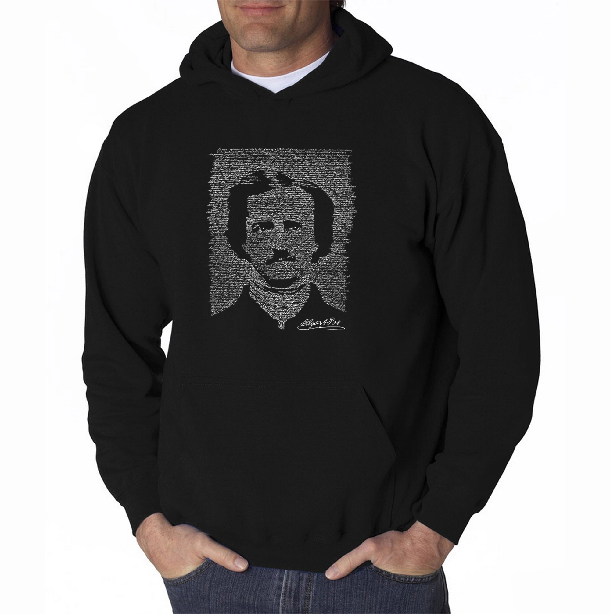 LA Pop Art Edgar Allen Poe - The Raven Mens Word Hooded Sweatshirt