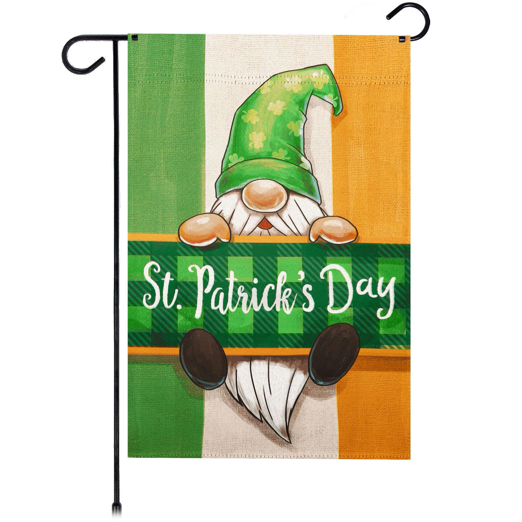 G128 St. Patrick's Day Gnome Garden Flag 12x18 in - Double-Sided Outdoor Lawn Decoration