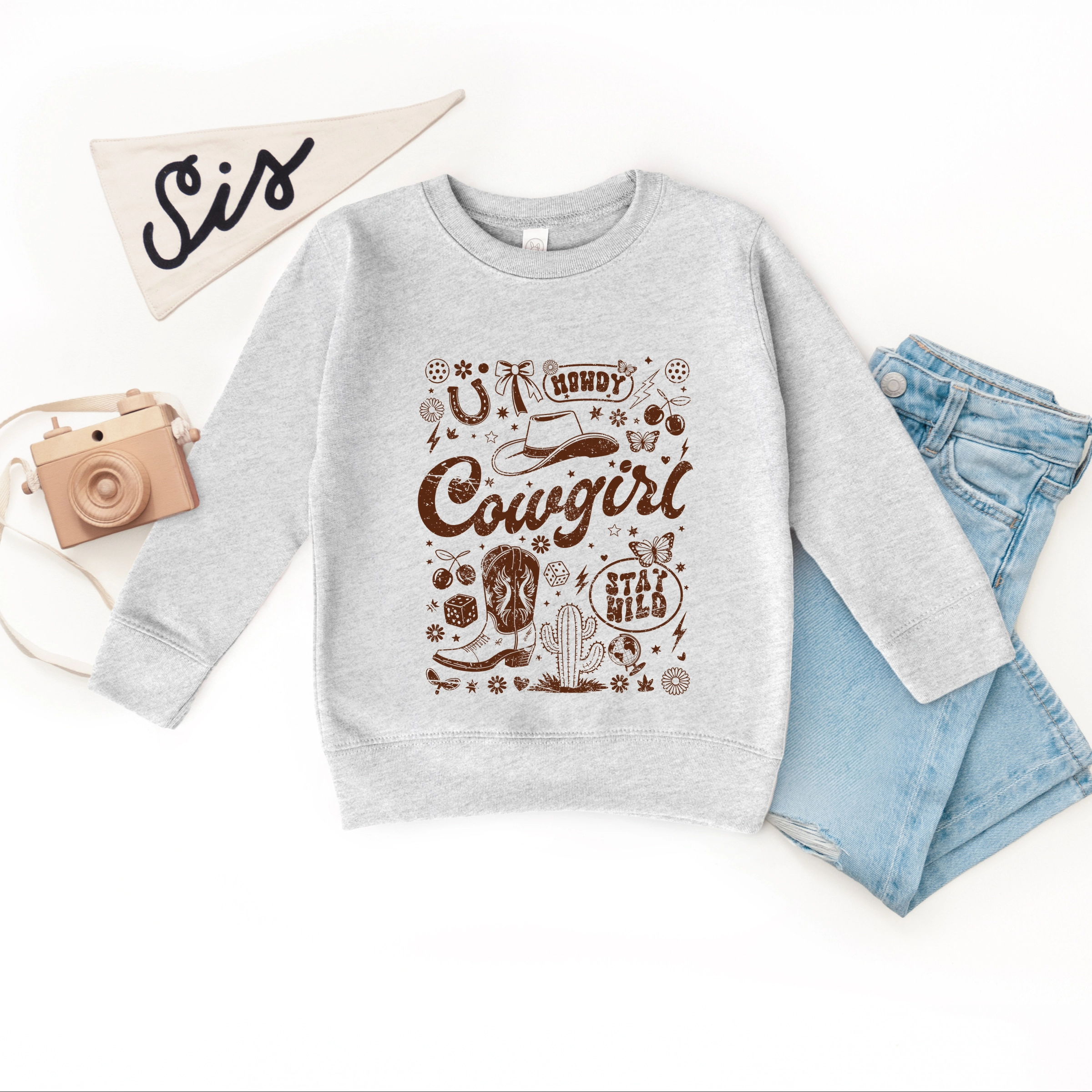 The Juniper Shop - Cowgirl Sketched Icons Toddler Graphic Sweatshirt