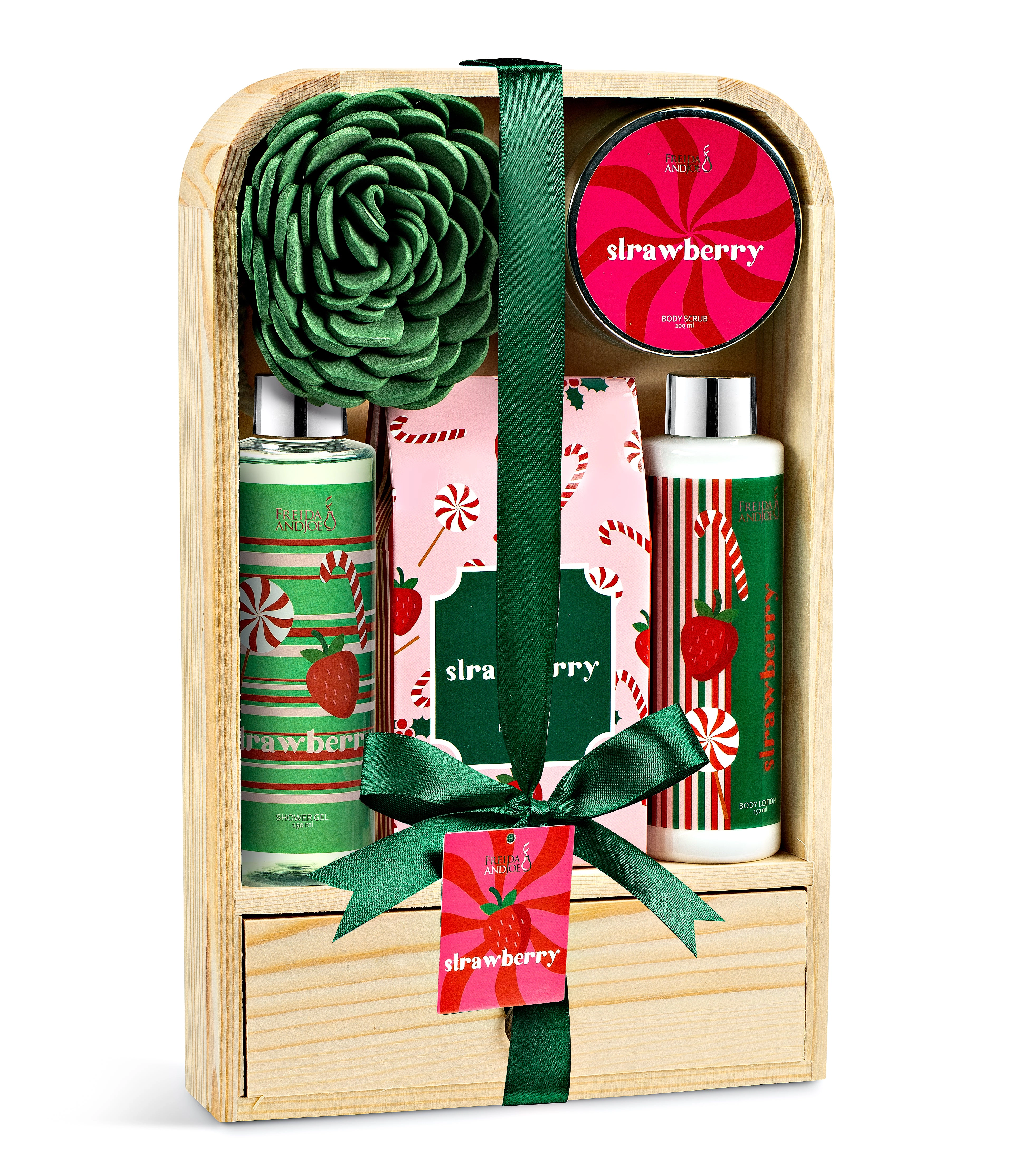 Freida and Joe  Women Elegant Strawberry Bath & Body Set Natural Wood Curio Valentine's Gift