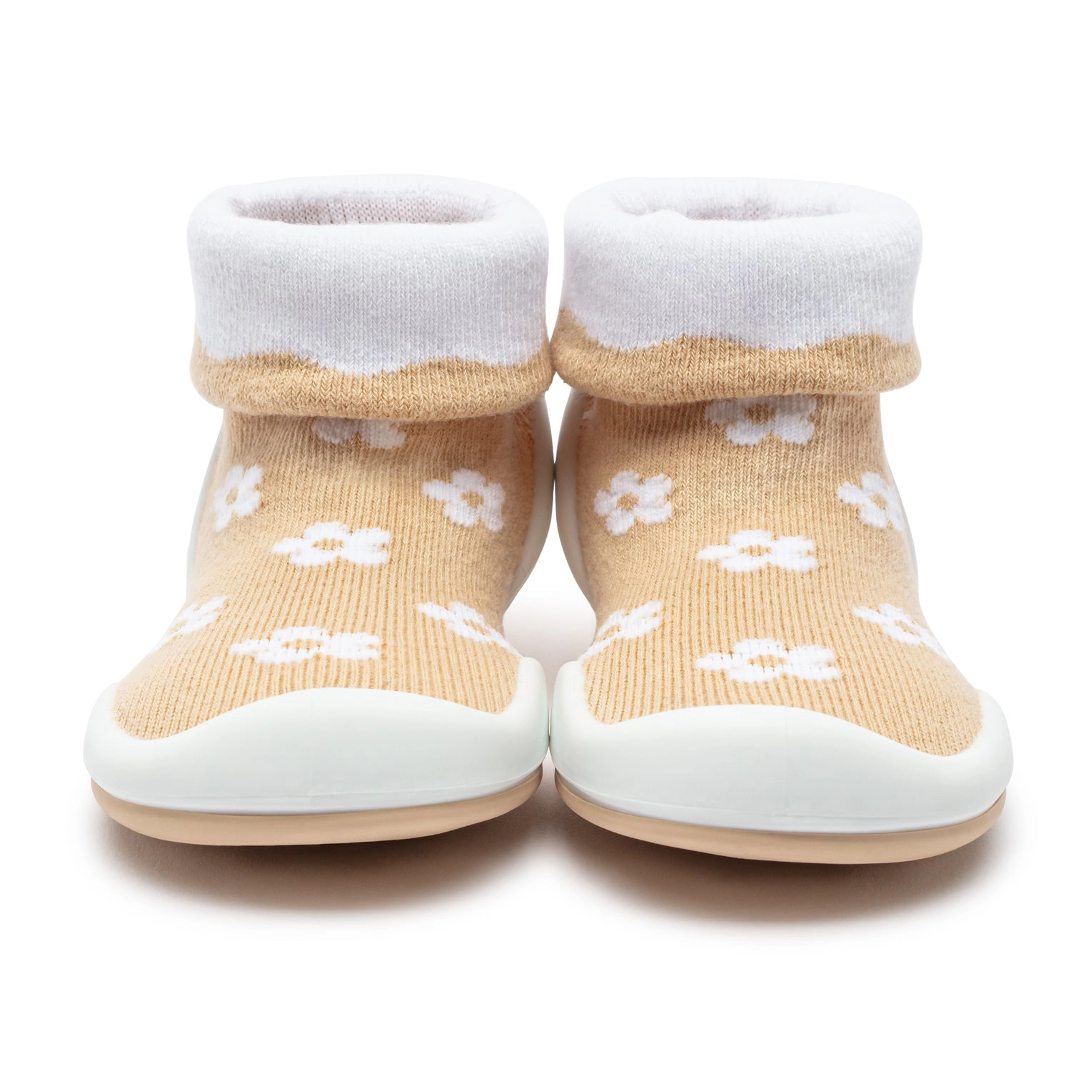 Komuello Toddler Girl First Walk Sock Shoes Daisies - Latte