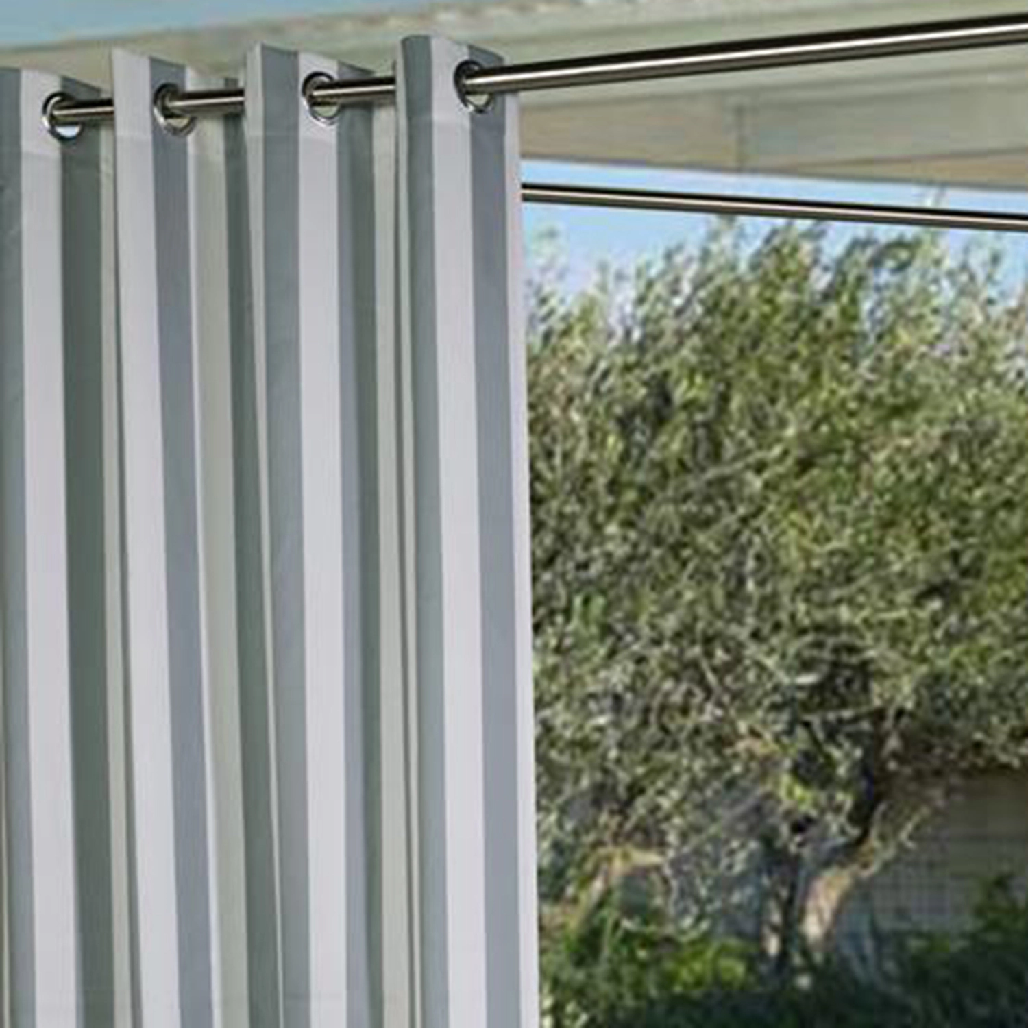 Commonwealth Outdoor Decor Coastal Stripe Grommet Top Curtain Panel - 50x108'' - Grey