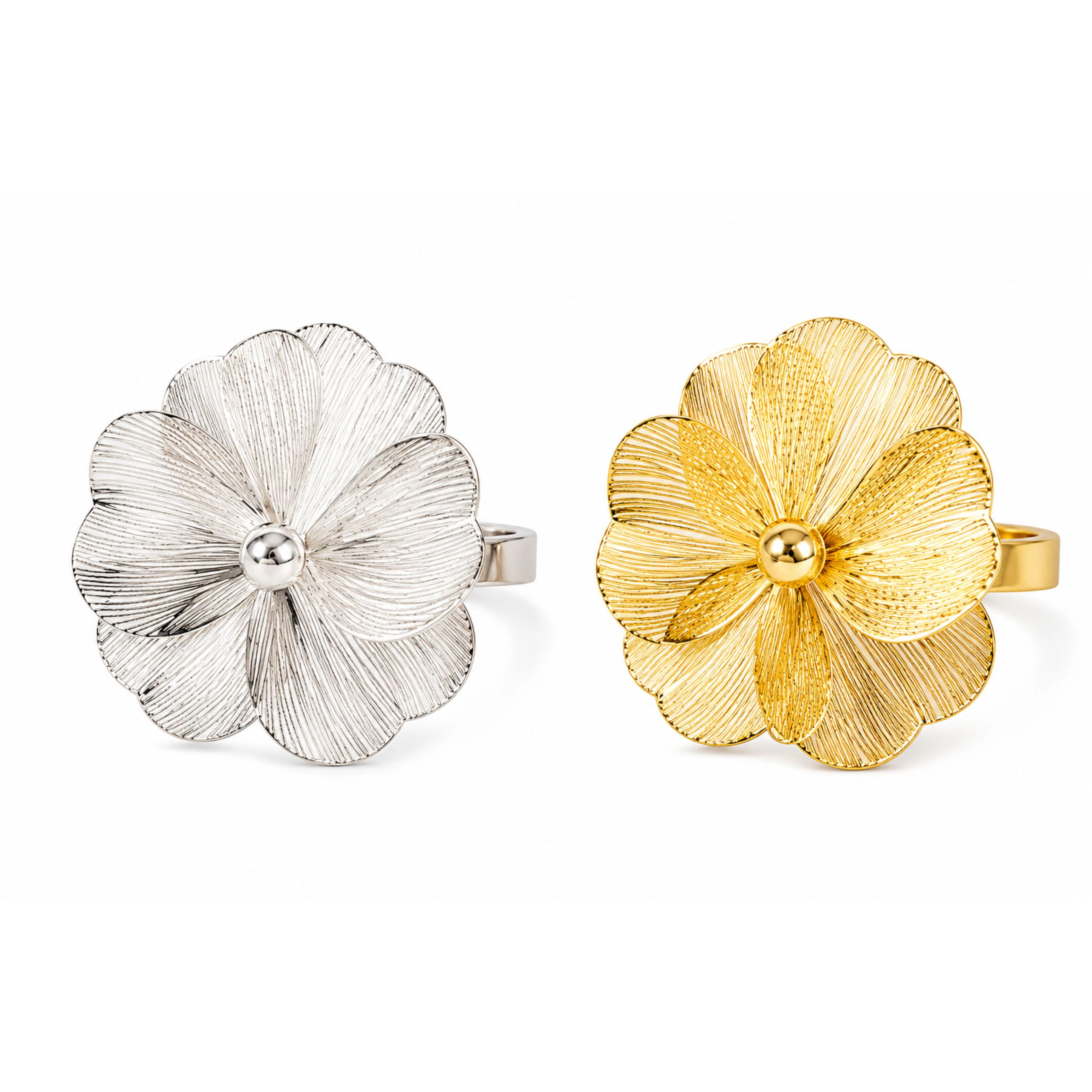 Home Collection 2-Inch Jasmine Flower Metal Napkin Rings-Set of 4