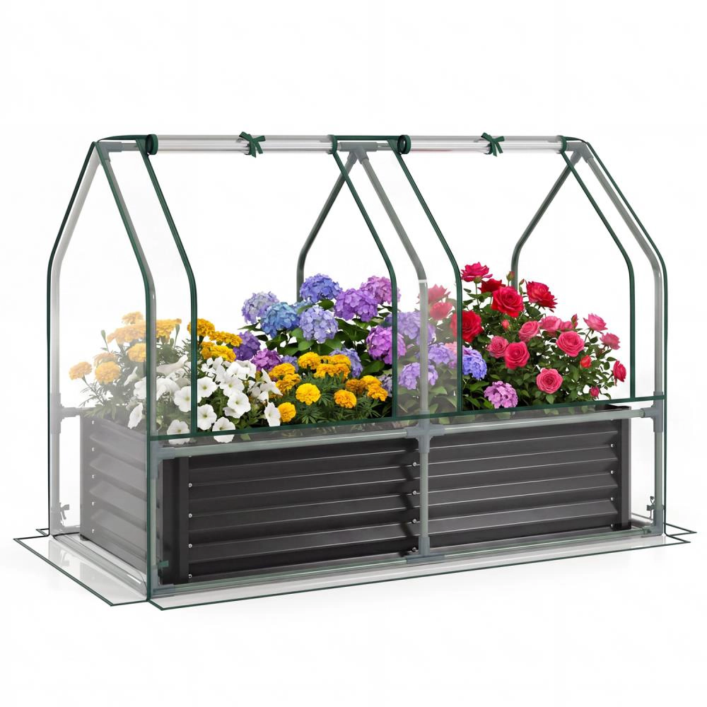 Hivvago Galvanized Raised Garden Bed with Greenhouse Cover