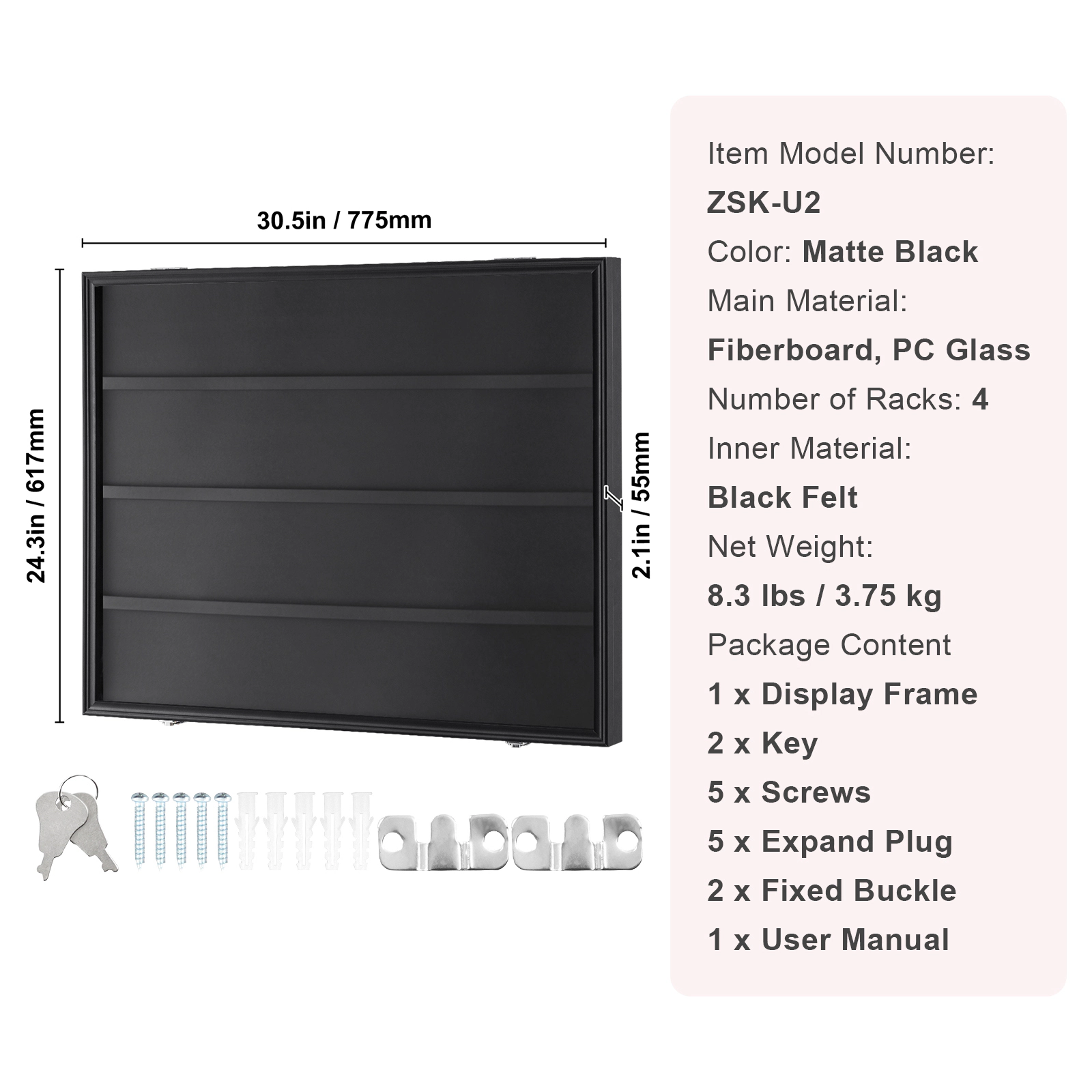 HONGGE Jersey Display Frame Case Large Lockable Sport Jersey Shadow Box with 98% UV Protection PC Glass and Hangers for