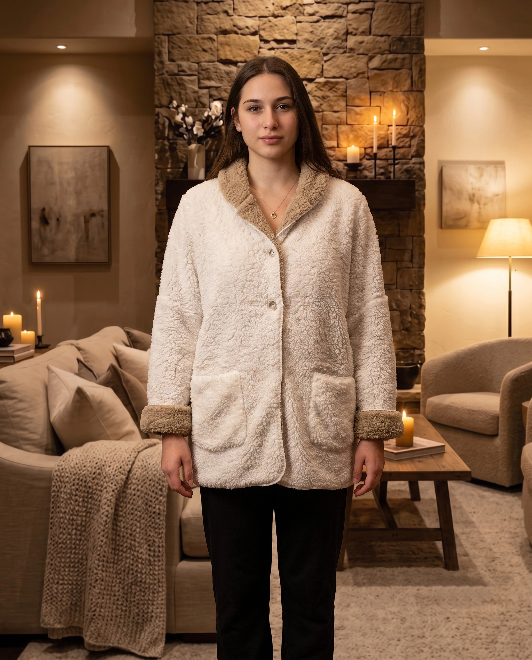 Loungees Sherpa Reversible Button Front Bed Jacket  Lounge
