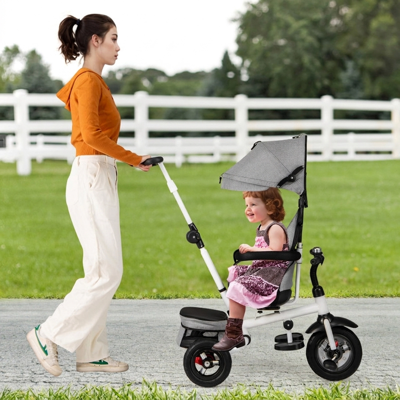 SUGIFT Gray 5-Mode Folding Toddler Tricycle, Reversible Seat, 3-Height Push Handle