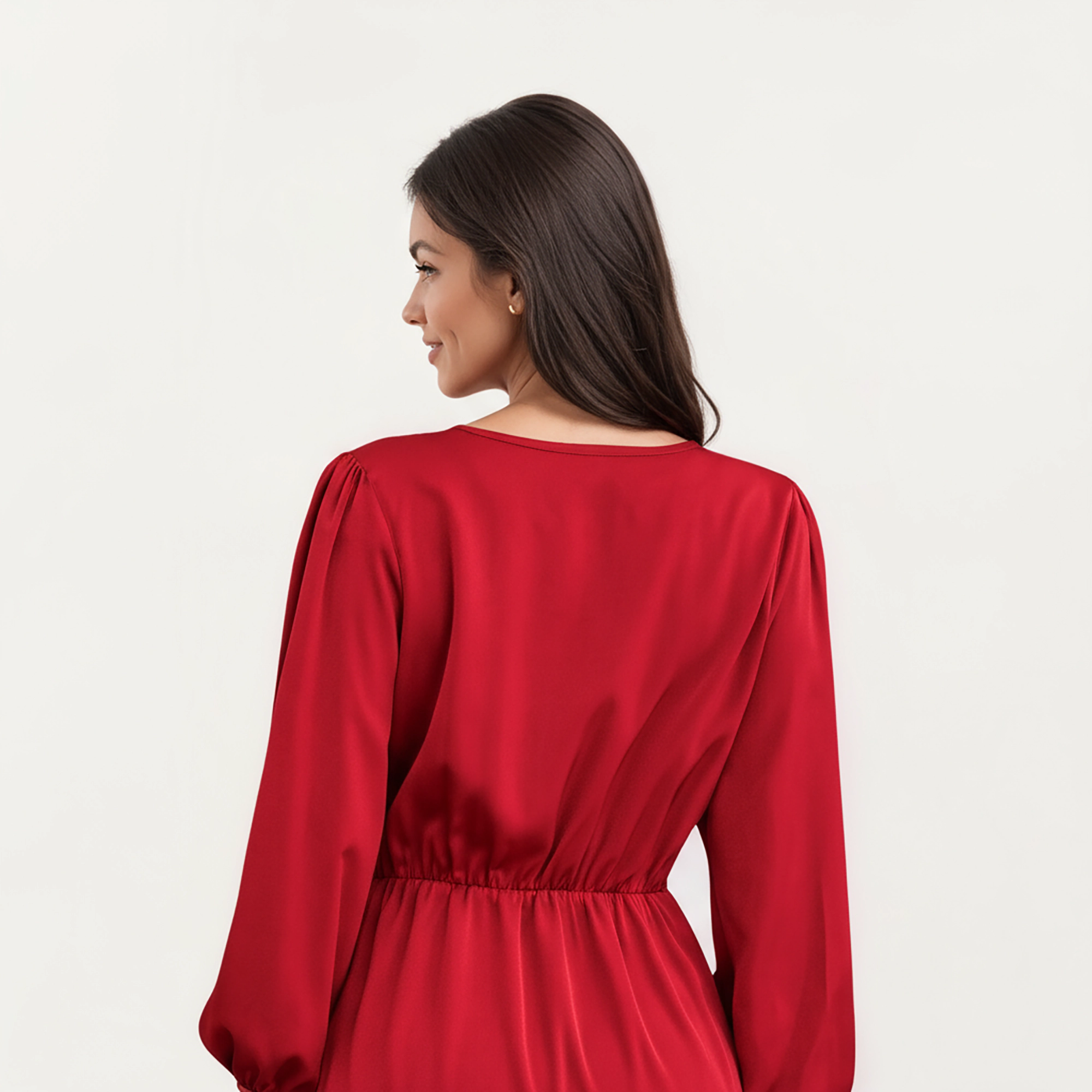 Anna-Kaci Women's Long Sleeve Wrap V Neck Side Tie Waist Midi Dress