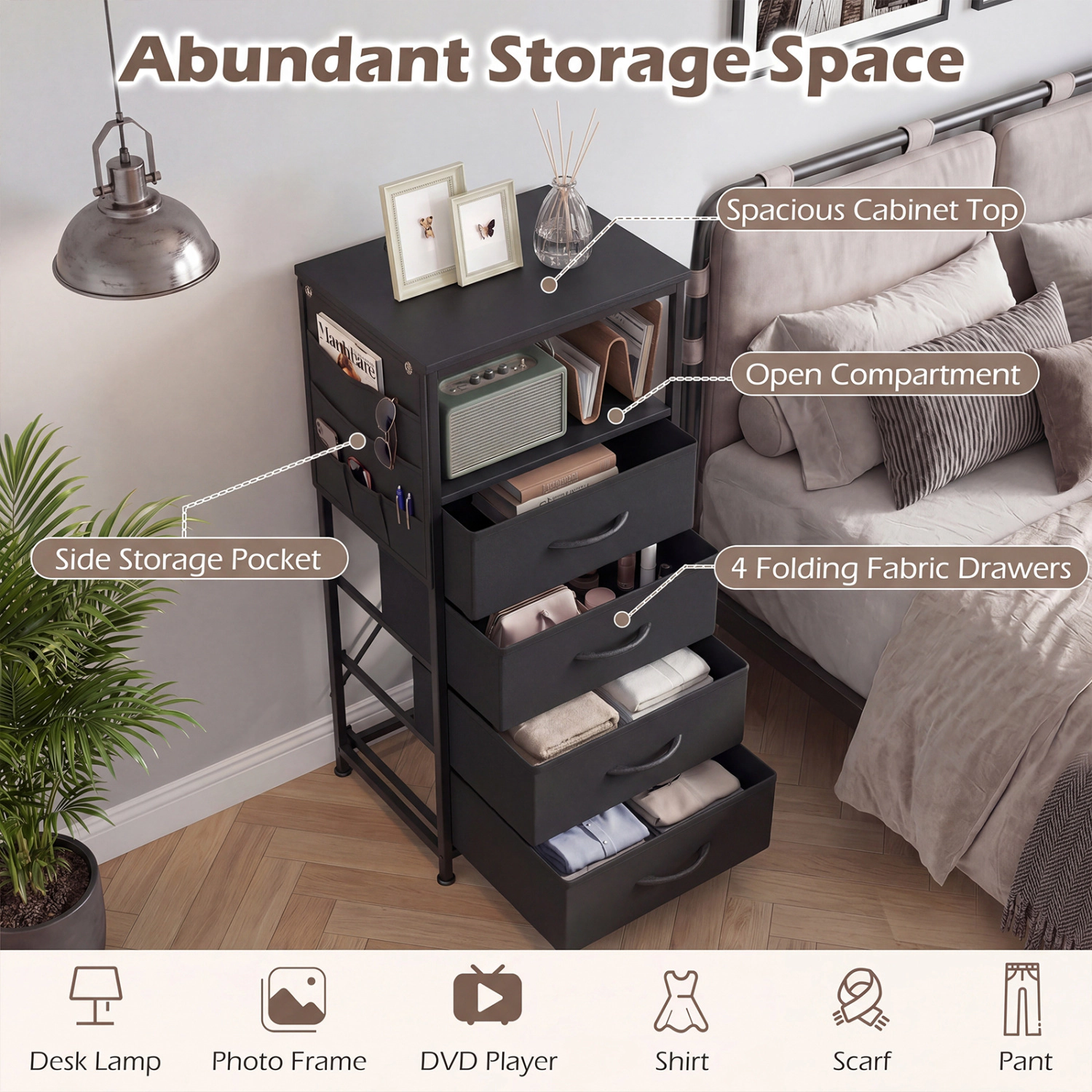 Hivvago Nightstand with Integrated Charging Station 34" Modern Bedside Table