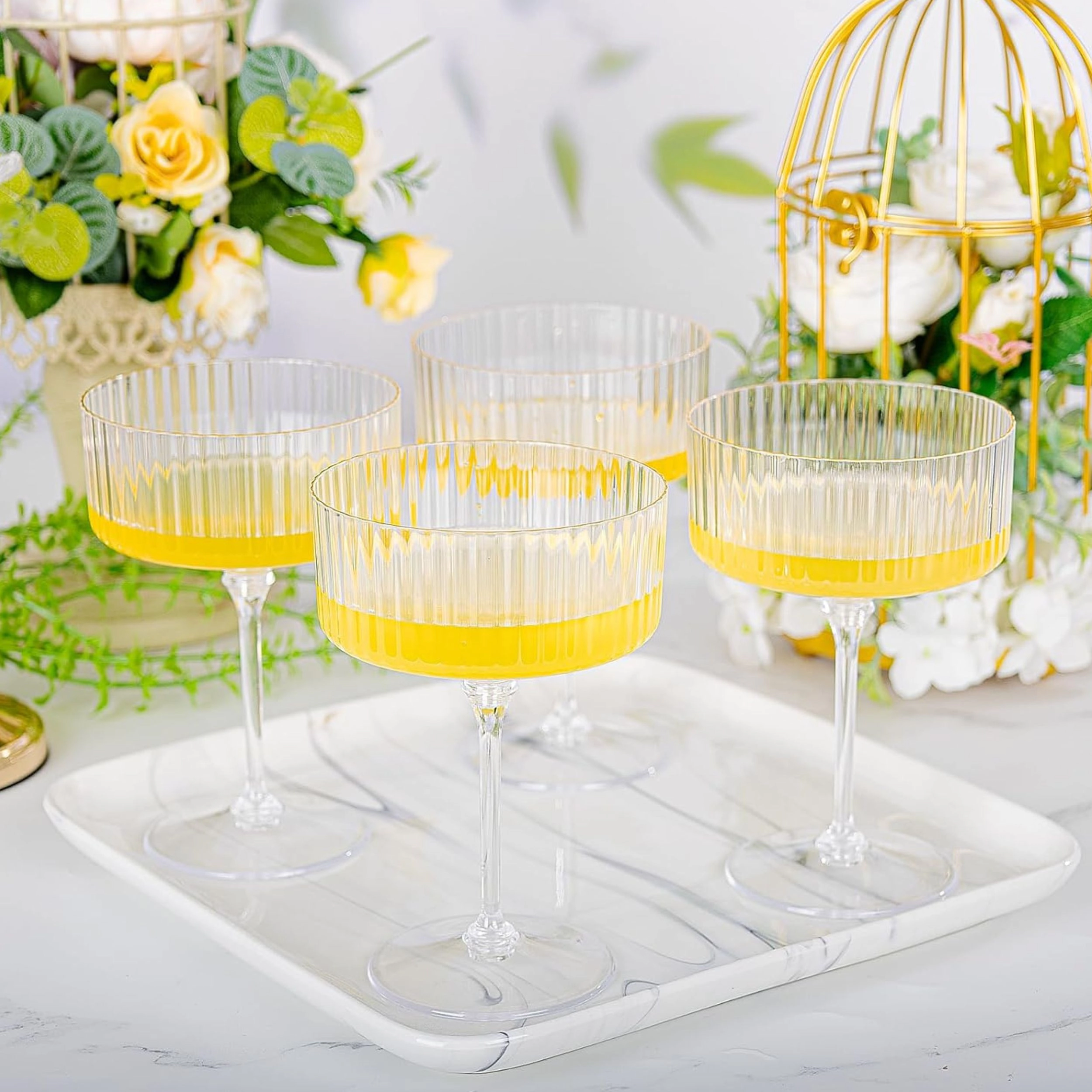 Stock Preferred 20 Count 10 Oz Gold Rim Plastic Martini Coupe Glasses for Parties