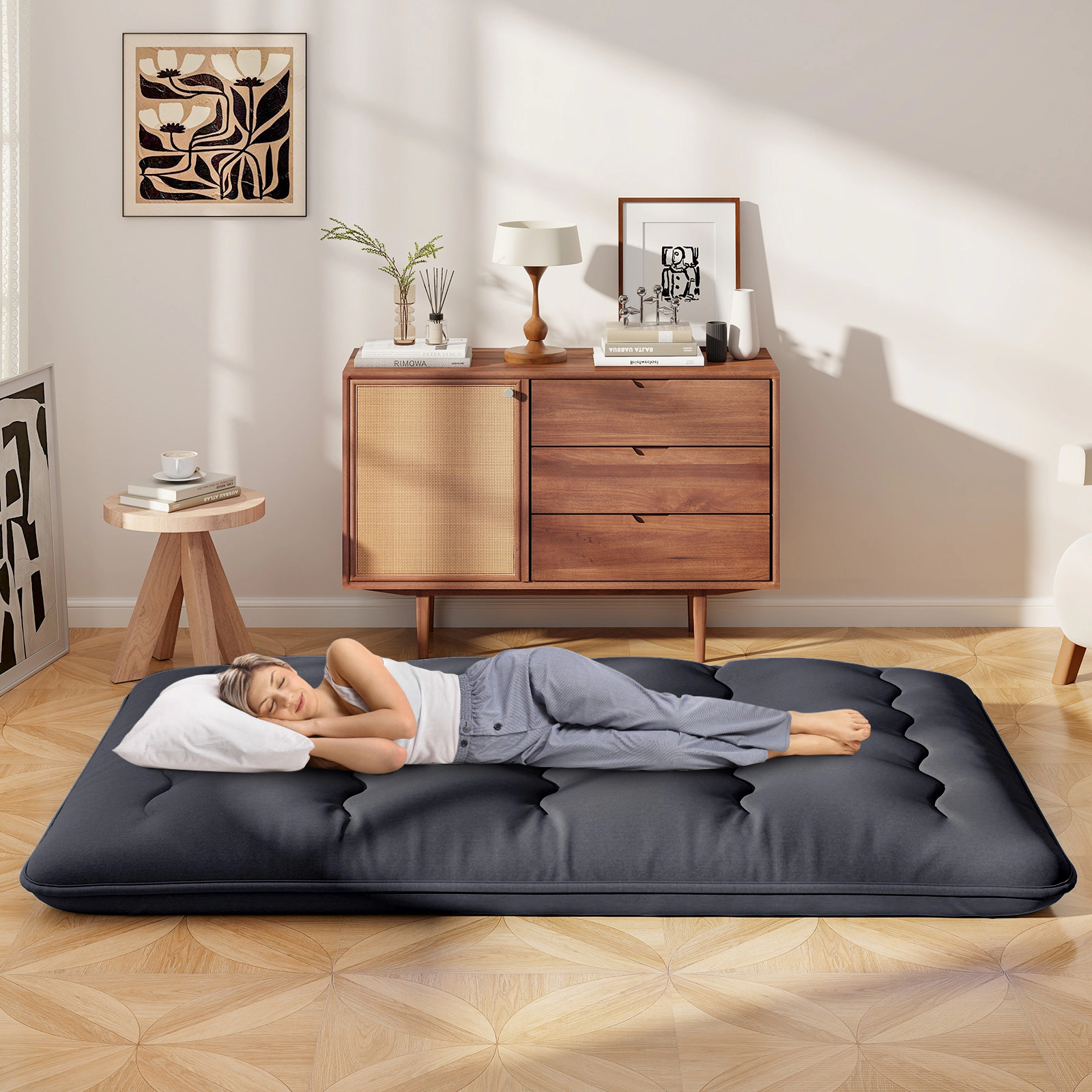 SUGIFT Foldable Full Futon Mattress with Washable Cover and Carry Bag Beige/Brown Bear/Black/Green/Gray/Navy