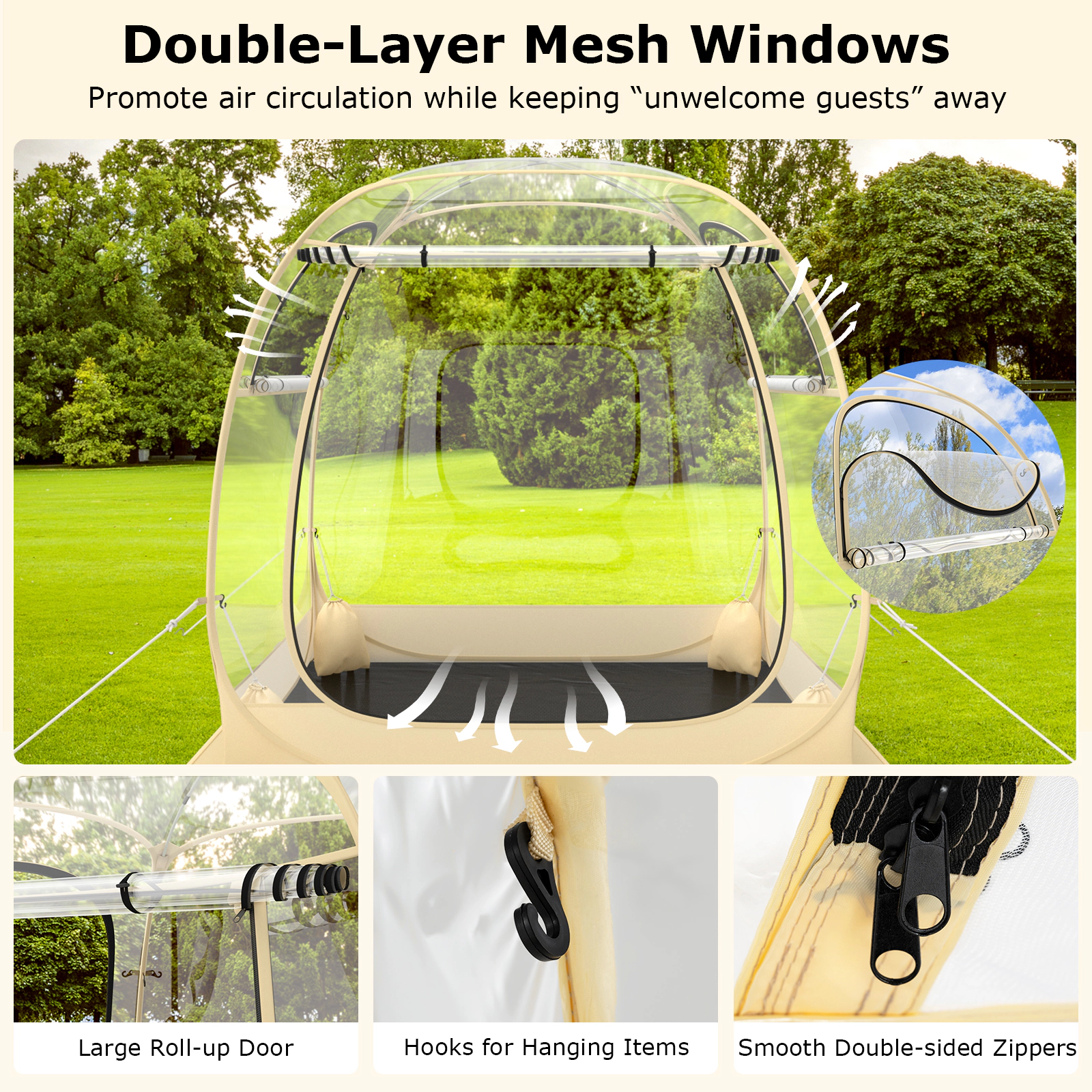 SUGIFT Clear Instant Pop Up Bubble Sports Tent with Floor Mat and Carry Bag for 5-6 People 6-ft W 6-ft D 5.4-ft H