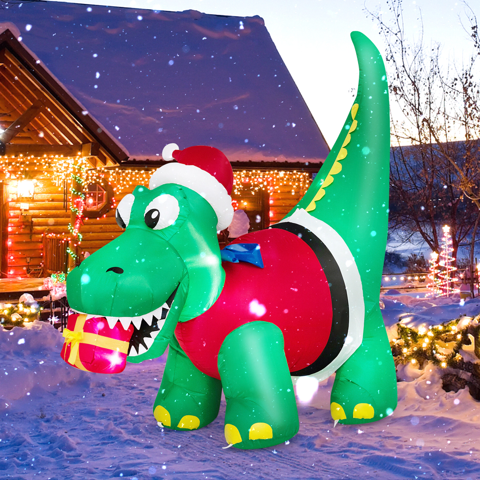 SUGIFT Inflatable Dinosaur Christmas Yard Decoration with LED Lights 6-ft Tall Green