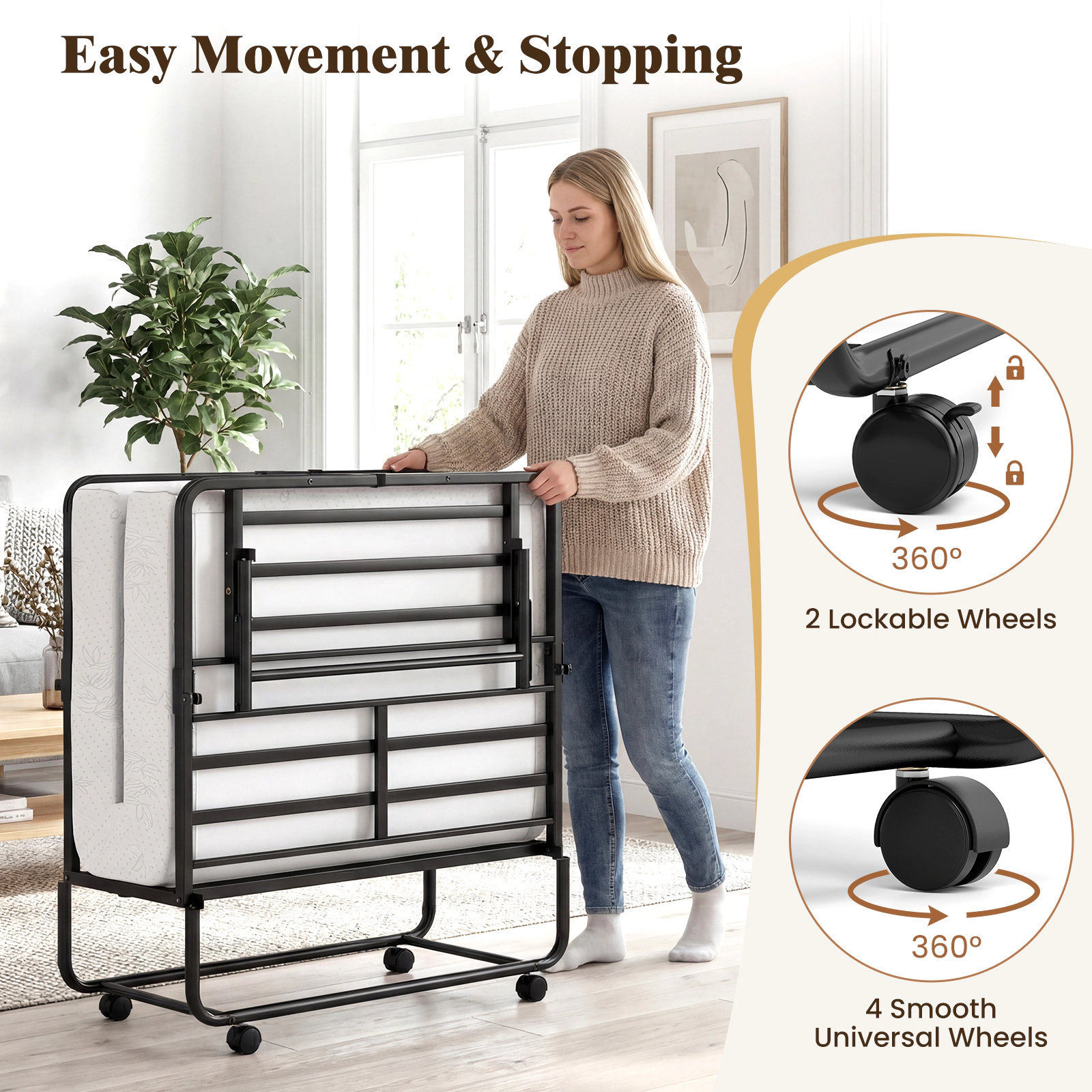 SUGIFT Black 5 Inch Gel Memory Foam Mattress Twin Size Rollaway Folding Guest Bed