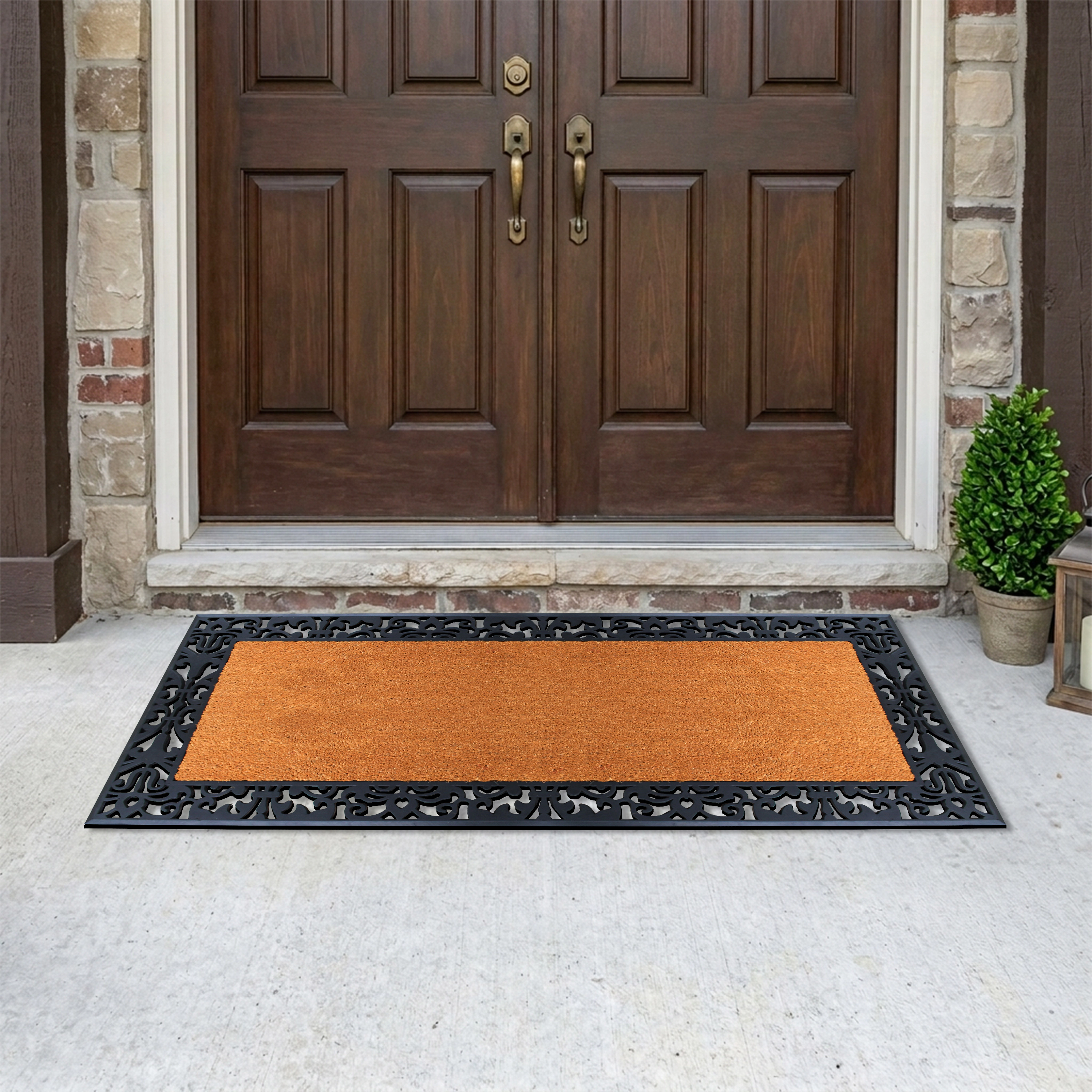 A1HC Coir and Rubber Door Mat 30x60 Inches Anti-Shed Fade-Resistant Heavy Duty Paisley Border Black