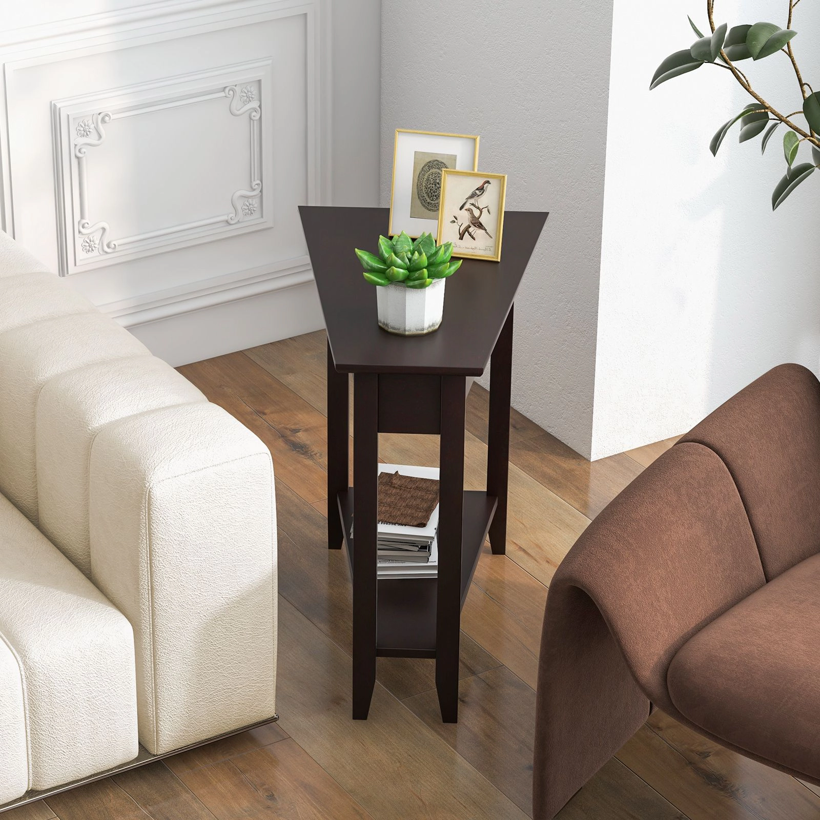 SlickBlue 24" Compact Side Table with Bottom Shelf and Wood Finish