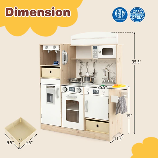 Hivvago Kids Kitchen Playset With Adjustable Led Lights Removable Fabric Bins
