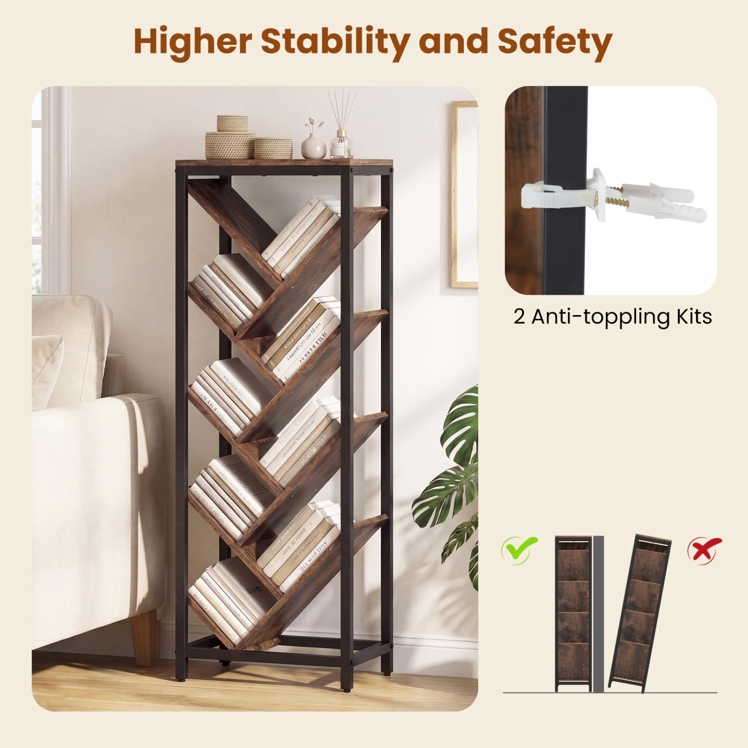 SlickBlue Tree Bookshelf with 9 Tiers and Open Display Shelves