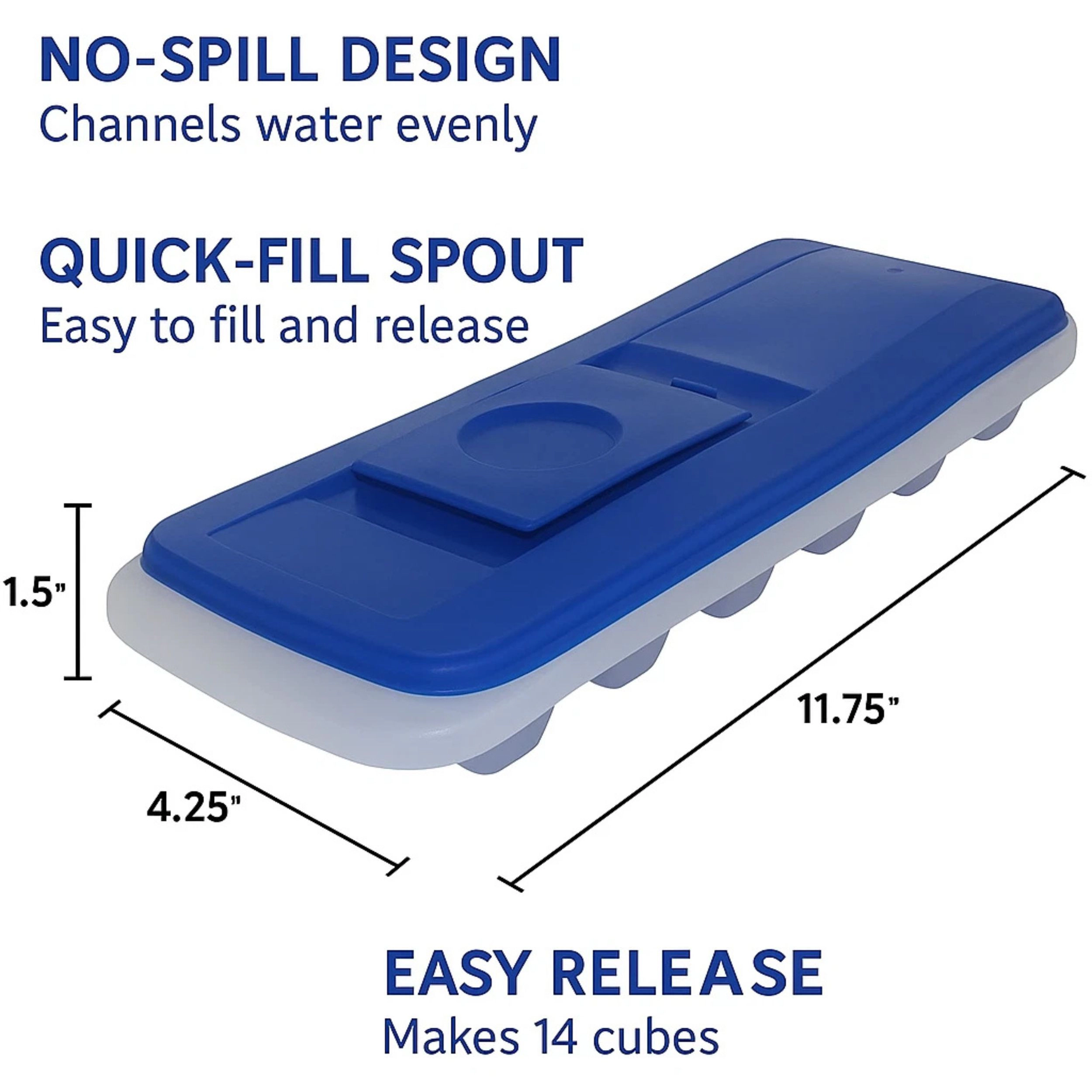 Home Collection No Spill Ice Cube Trays with Lids BPA-Free Stackable Blue, Pack of 2